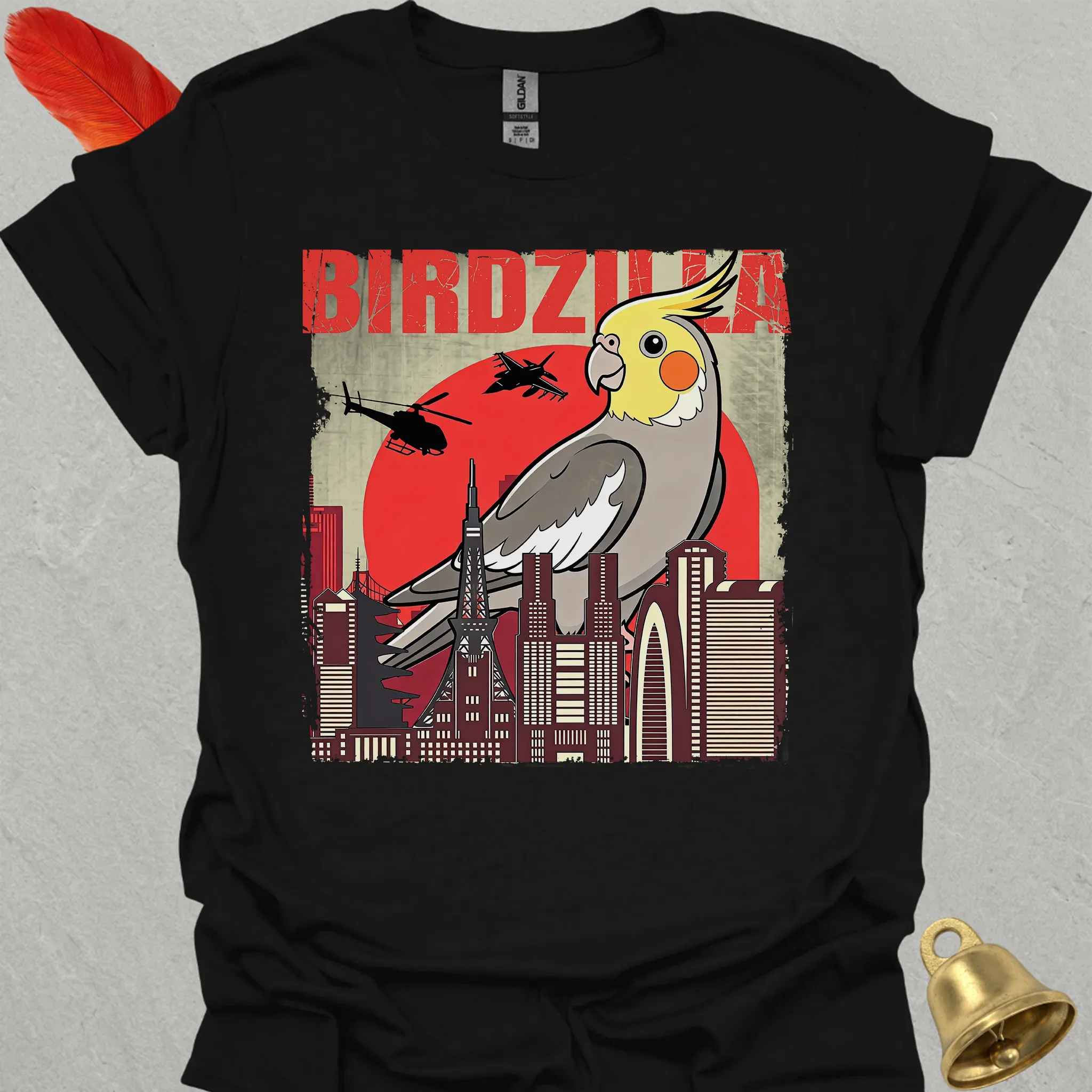 Grey Cockatiel Birdzilla T-Shirt