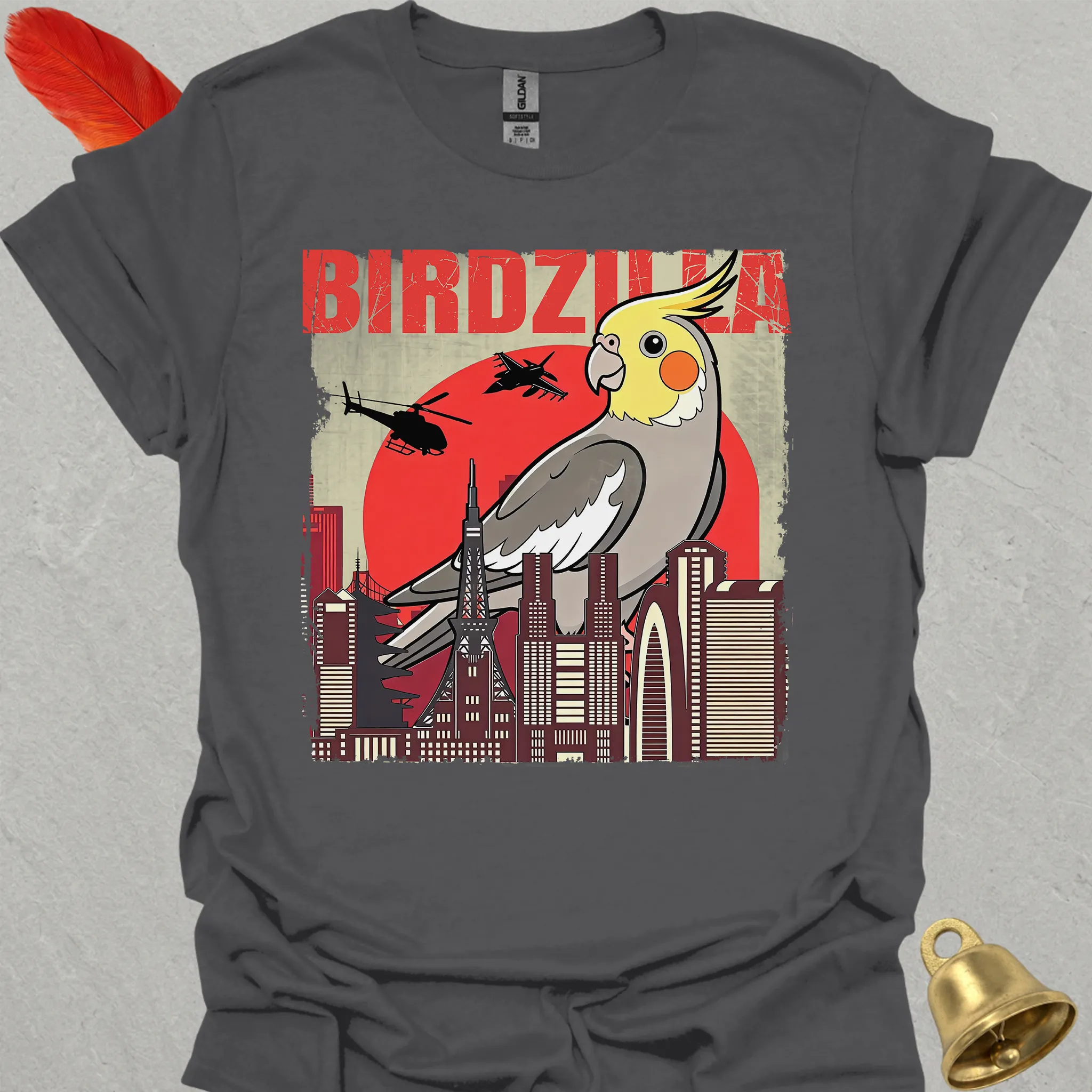 Grey Cockatiel Birdzilla T-Shirt