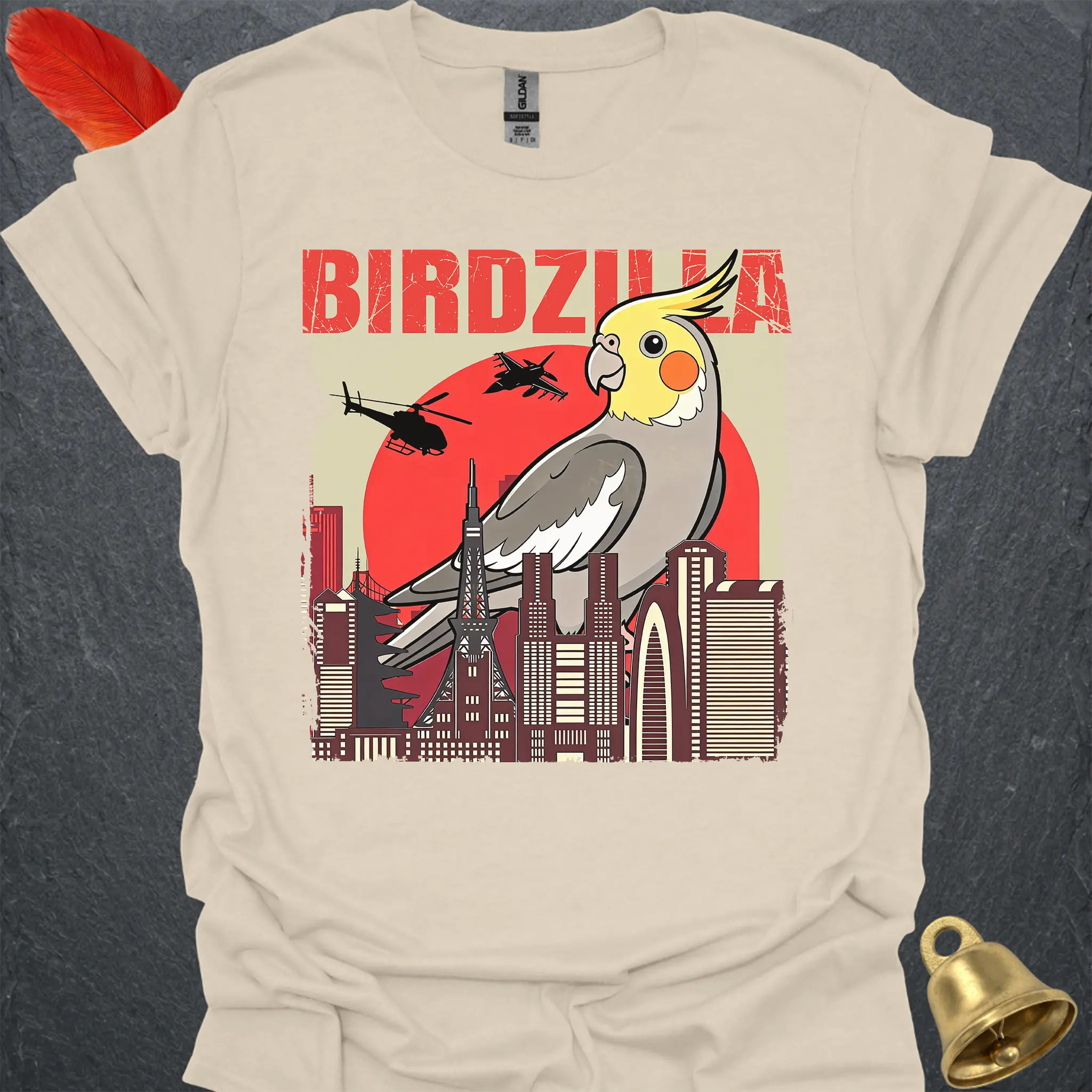 Grey Cockatiel Birdzilla T-Shirt