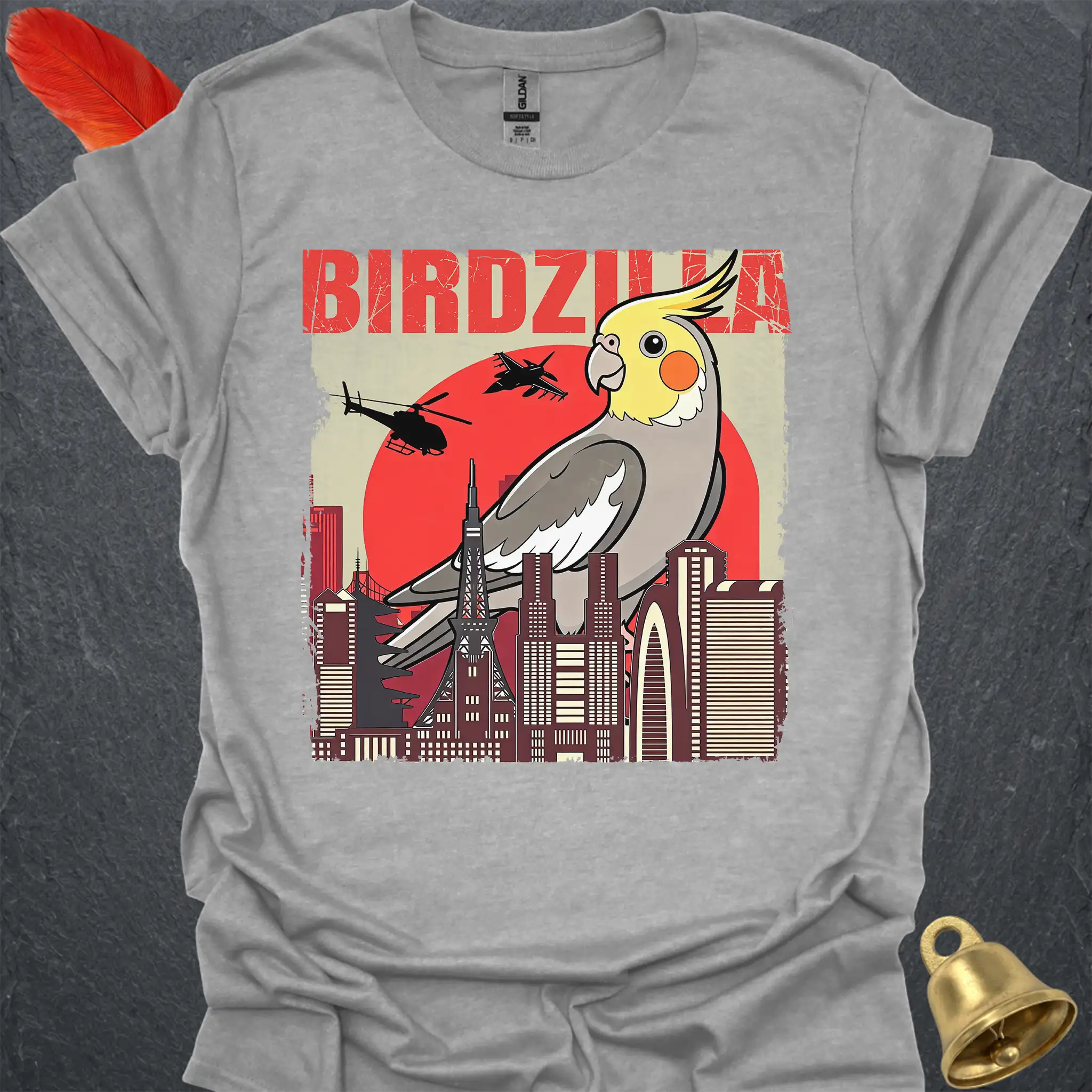 Grey Cockatiel Birdzilla T-Shirt
