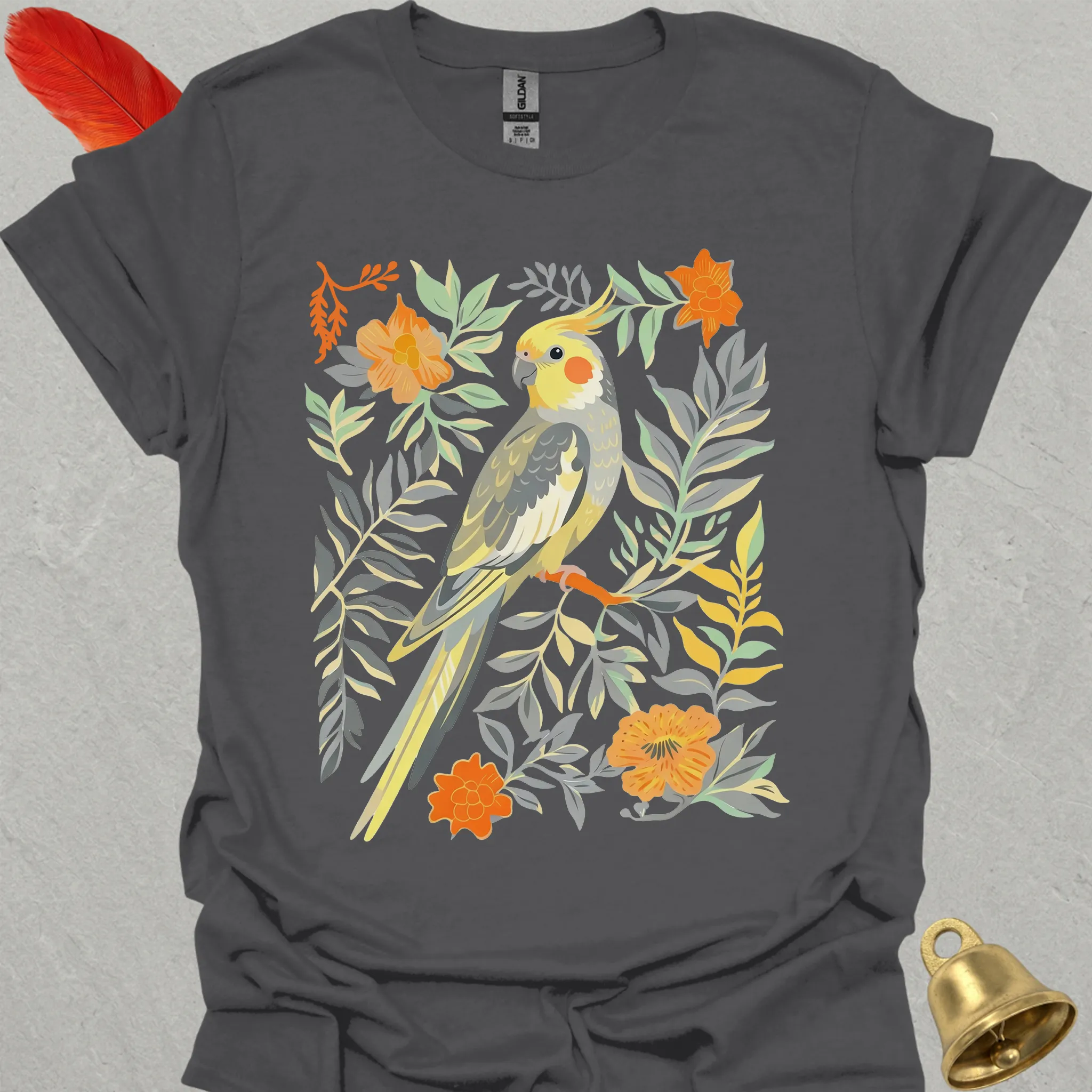 Grey Cockatiel Boho Flower T-Shirt
