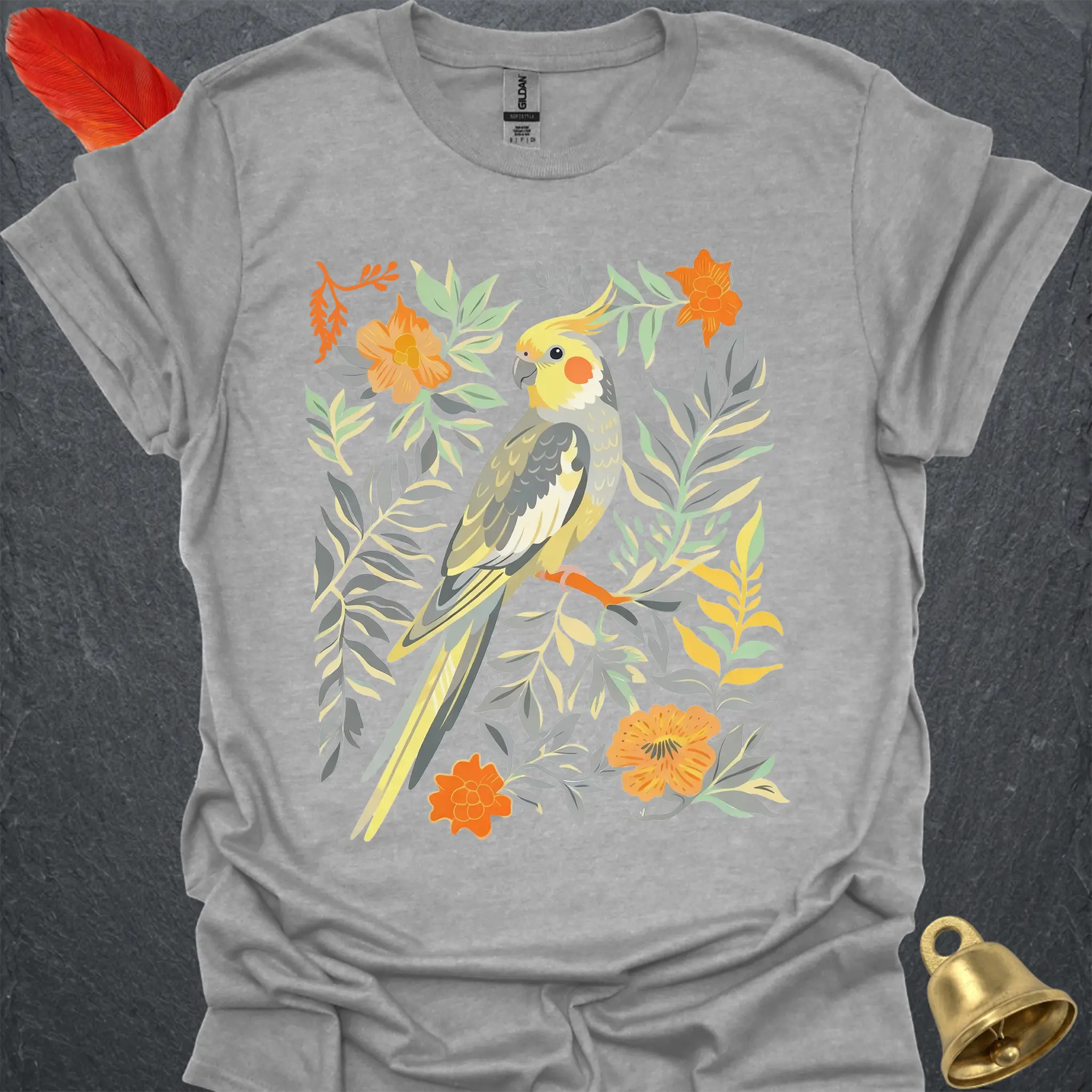 Grey Cockatiel Boho Flower T-Shirt