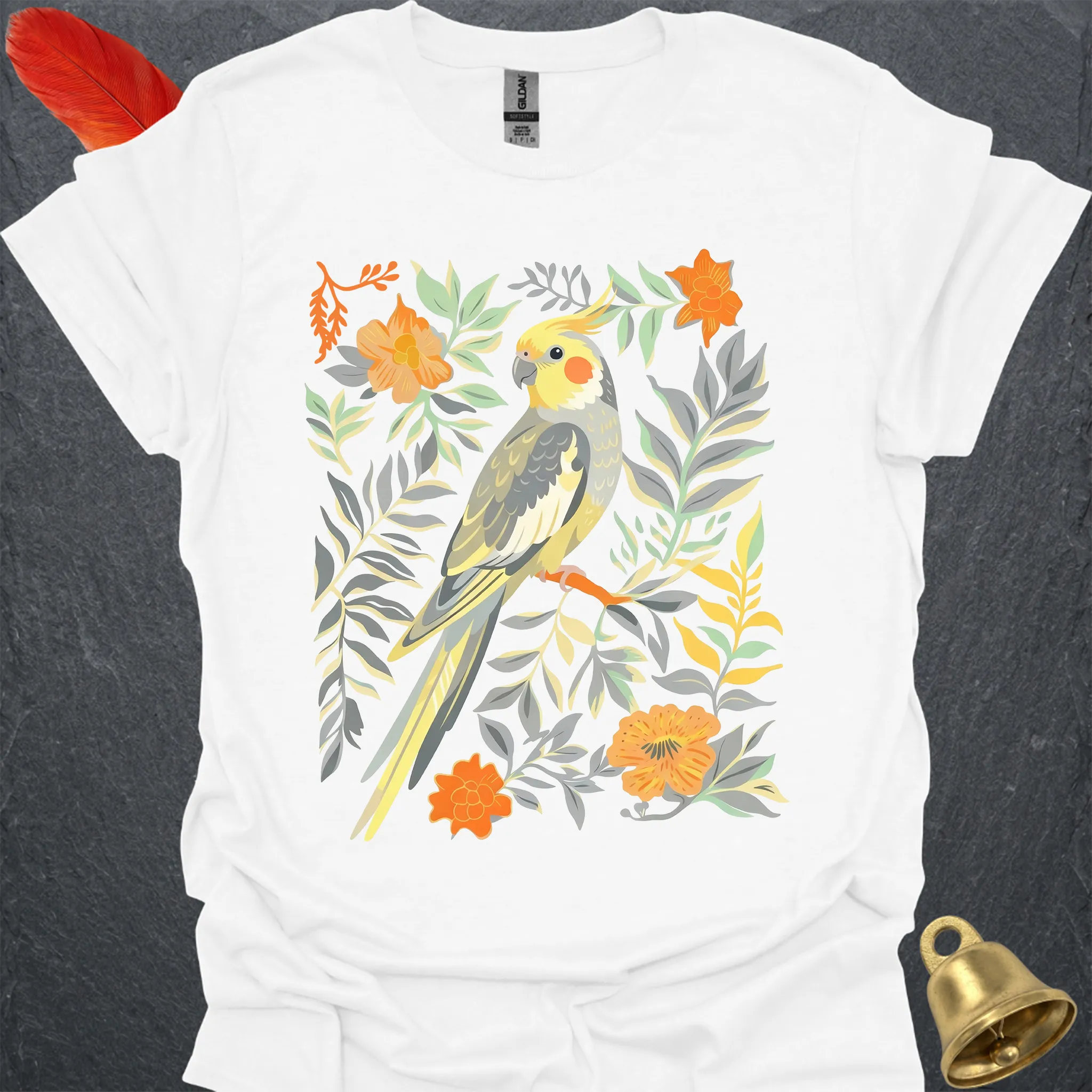 Grey Cockatiel Boho Flower T-Shirt