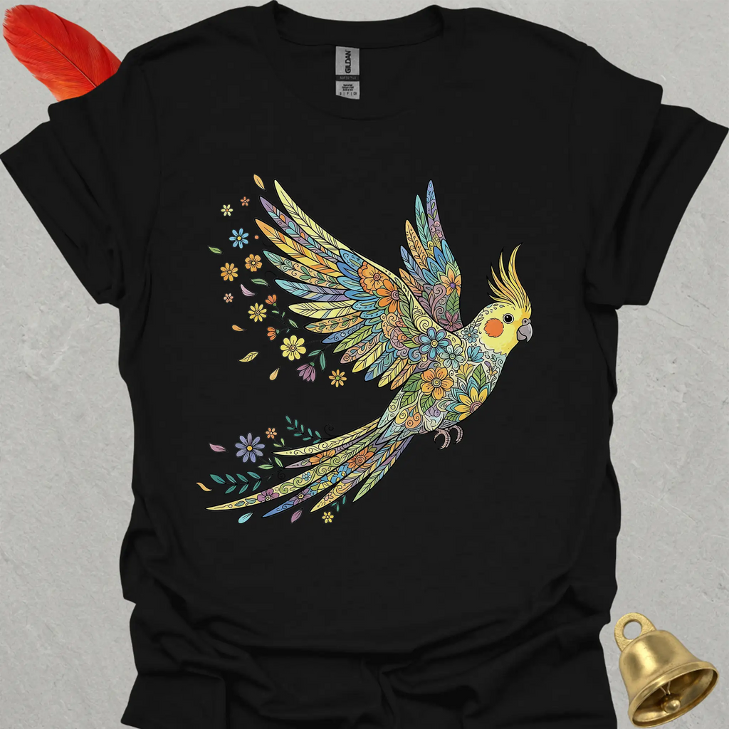 Grey Cockatiel Flying Flower T-Shirt