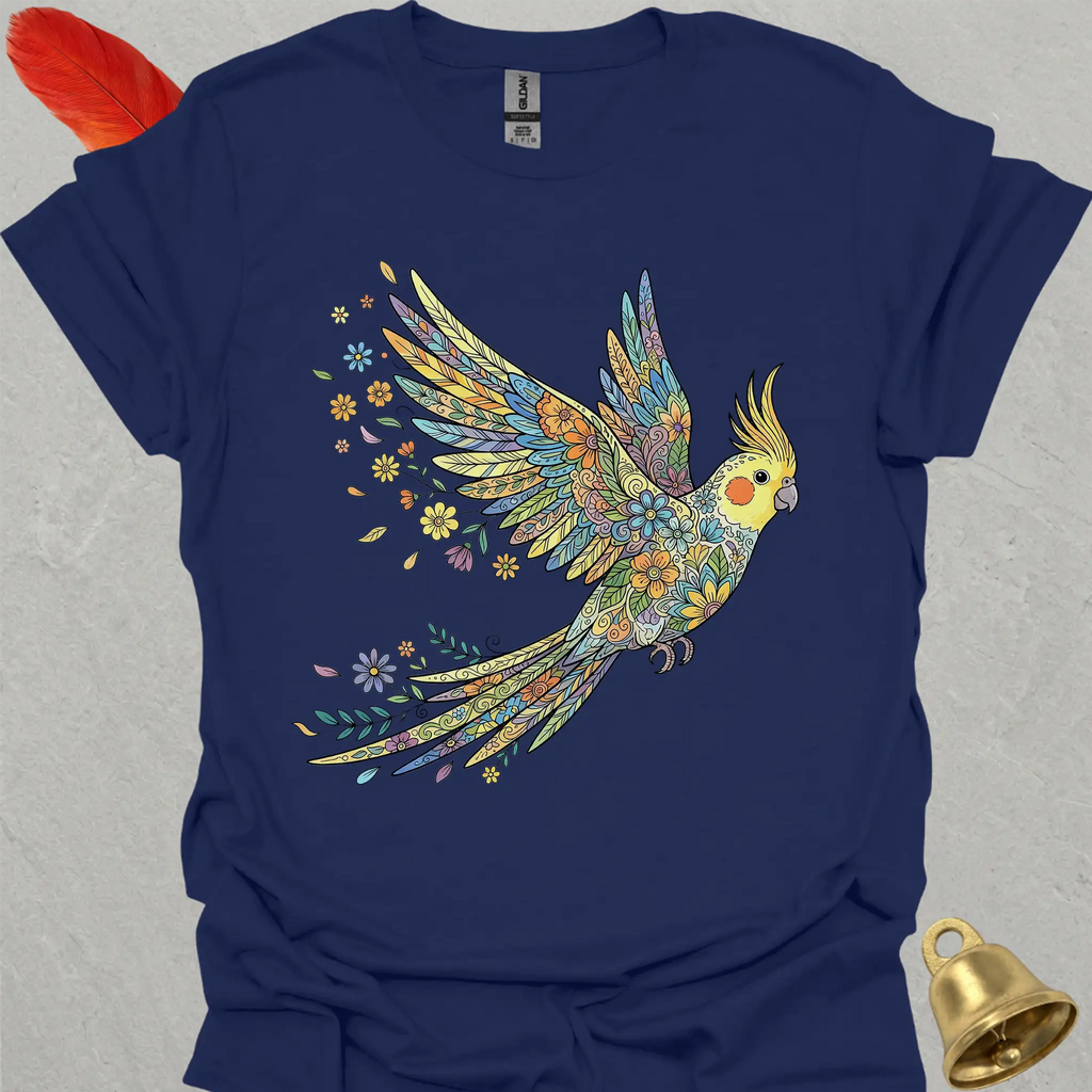 Grey Cockatiel Flying Flower T-Shirt