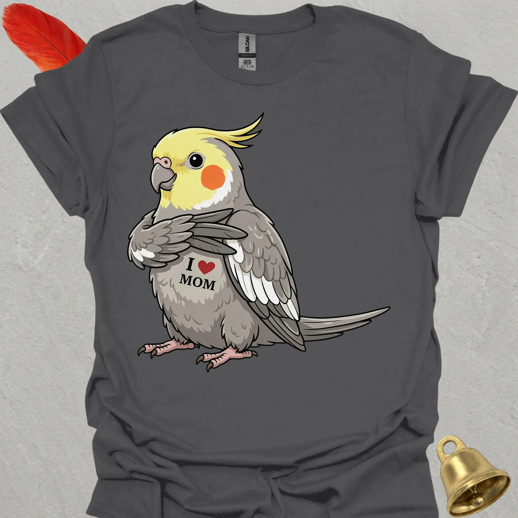 Grey Cockatiel I Love Mom T-Shirt