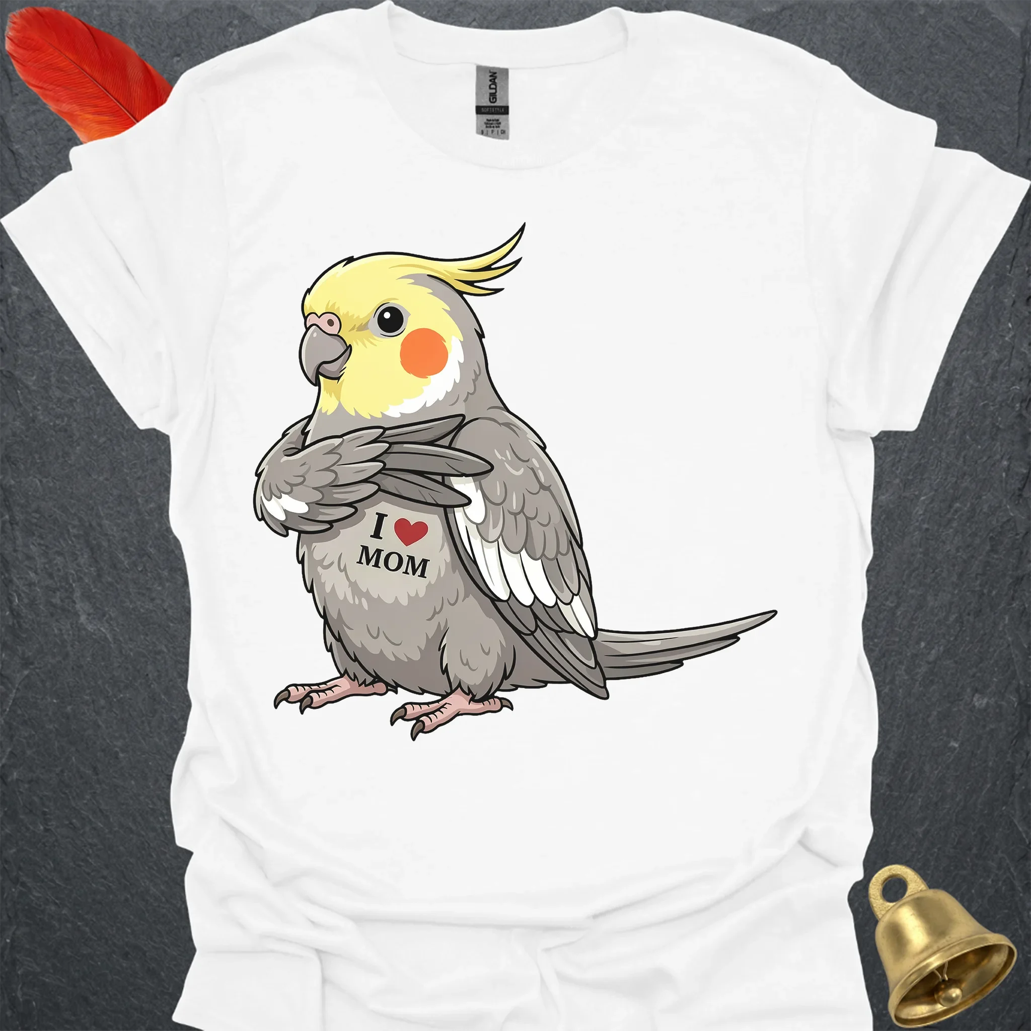 Grey Cockatiel I Love Mom T-Shirt