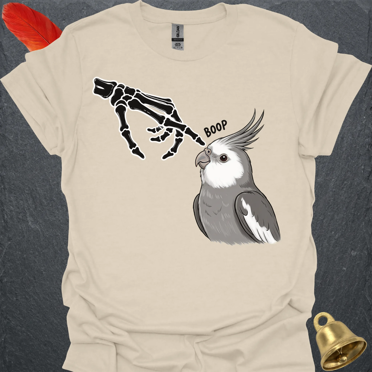 Grey Cockatiel Skeleton Boop T-Shirt