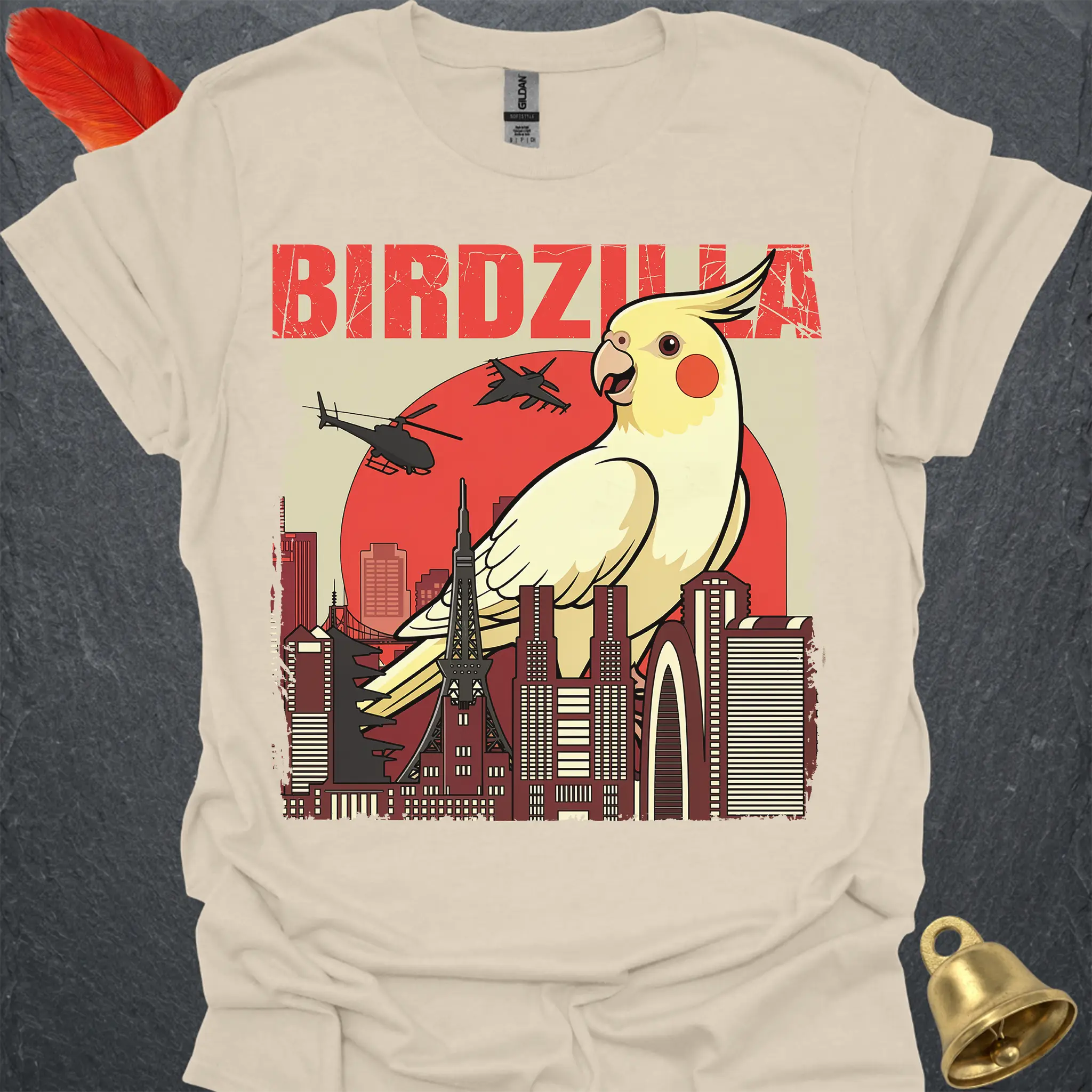 Lutino Cockatiel Birdzilla T-Shirt