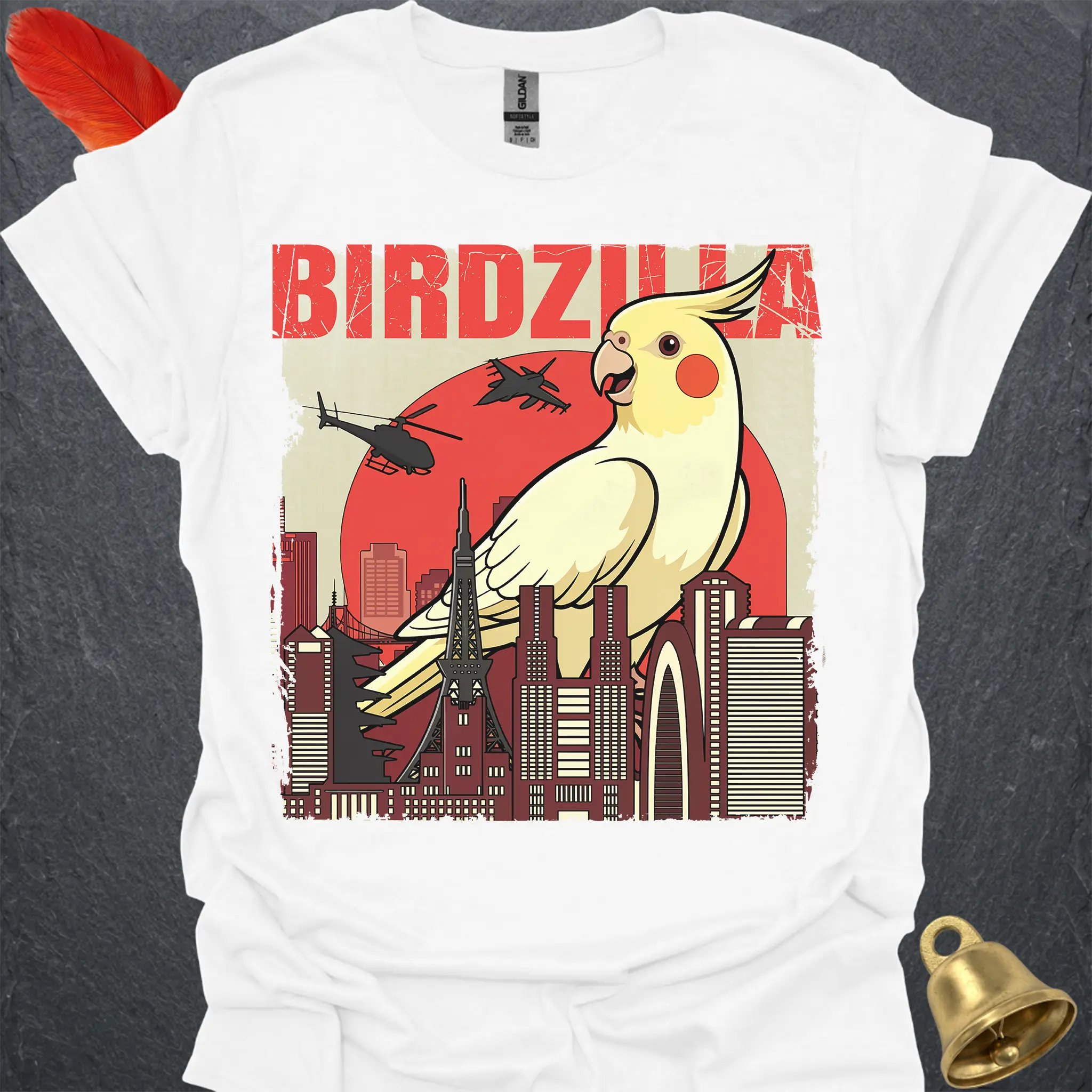 Lutino Cockatiel Birdzilla T-Shirt