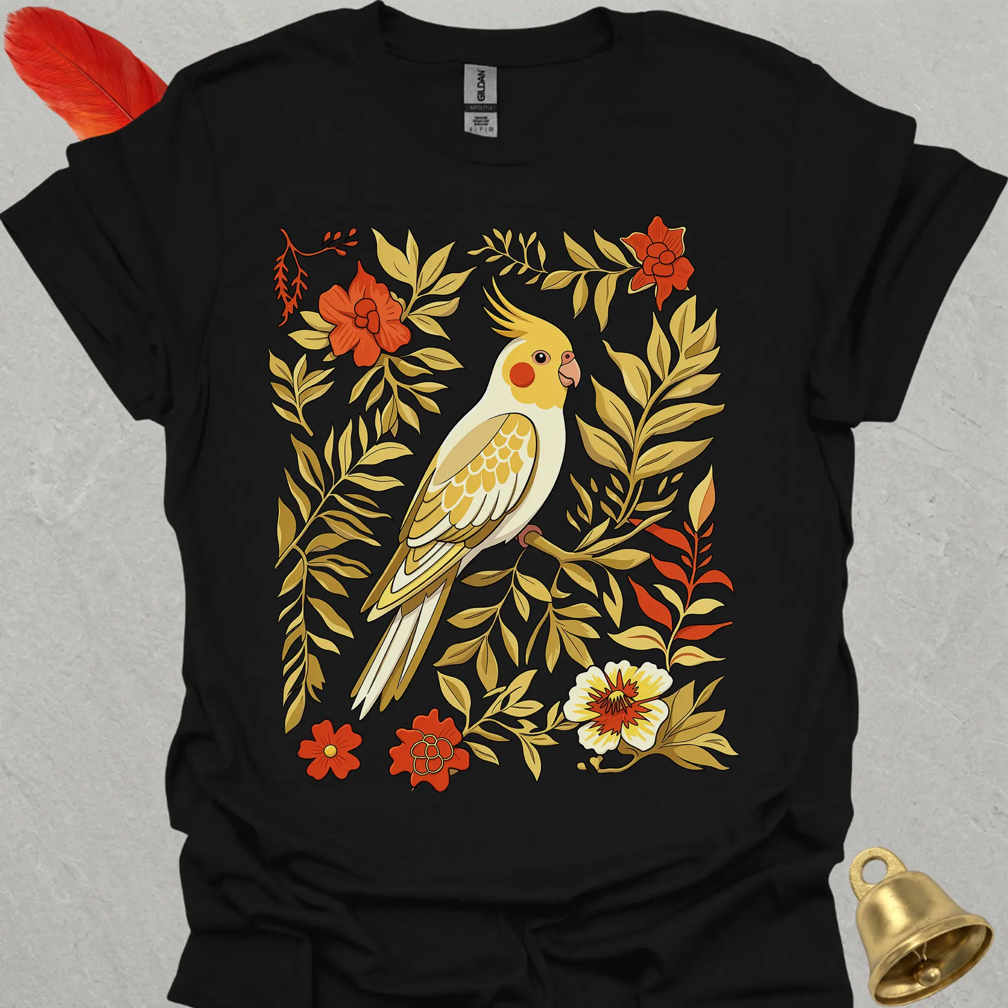 Lutino Cockatiel Boho Flower T-Shirt