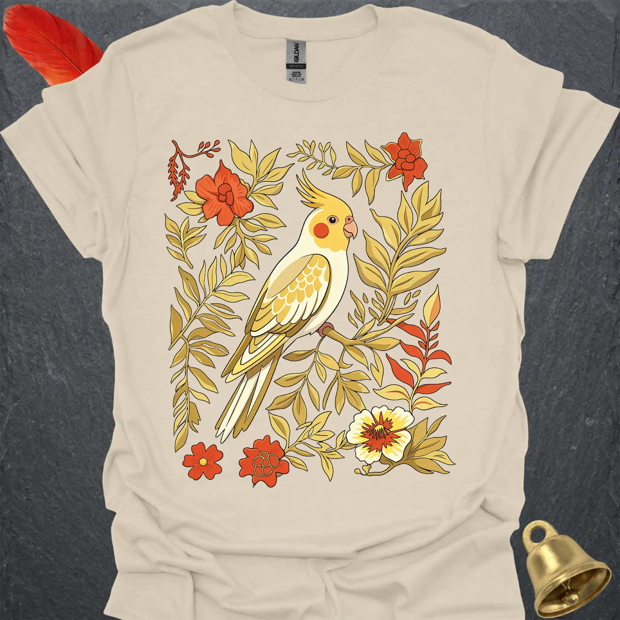 Lutino Cockatiel Boho Flower T-Shirt