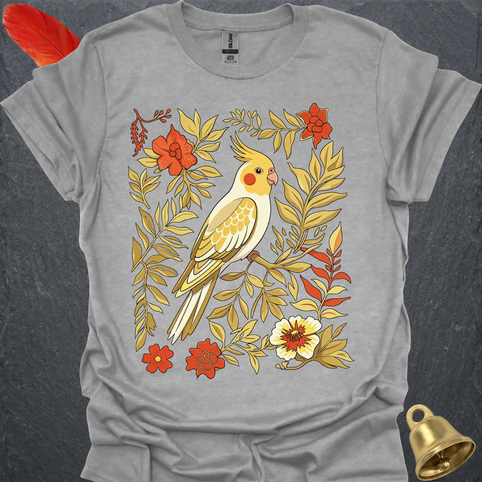 Lutino Cockatiel Boho Flower T-Shirt