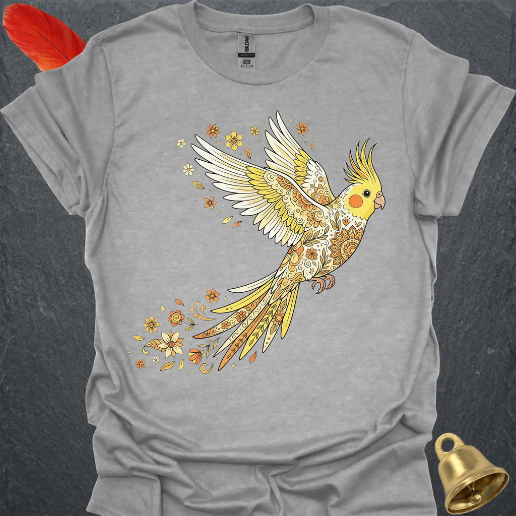 Lutino Cockatiel Flying Flower T-Shirt