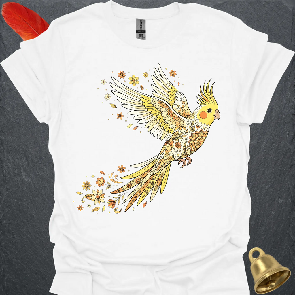 Lutino Cockatiel Flying Flower T-Shirt