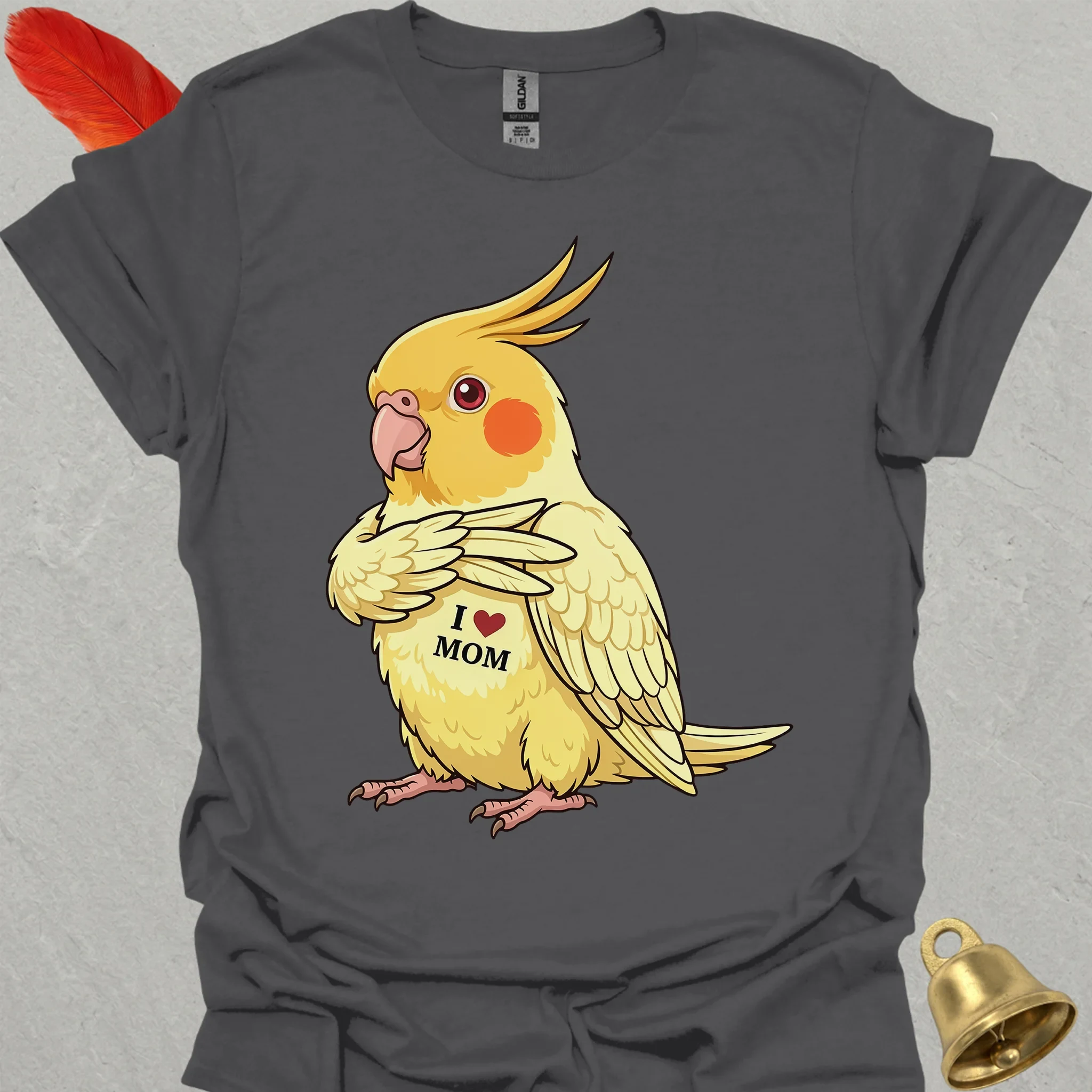 Lutino Cockatiel I Love Mom T-Shirt