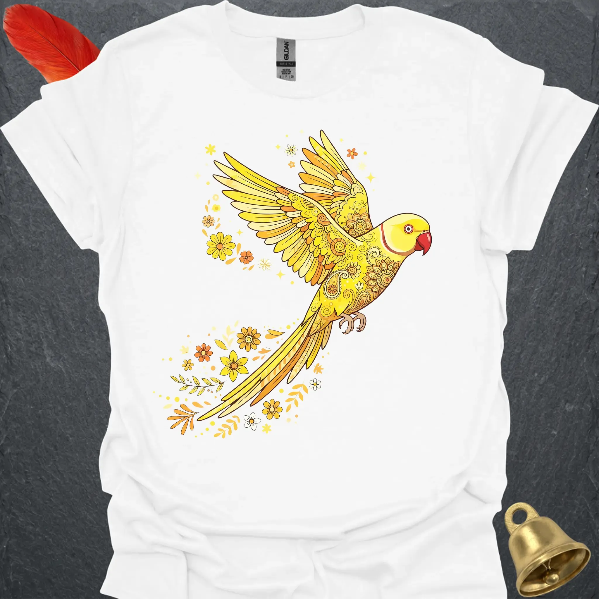 Lutino Indian Ringneck Flying Flower T-Shirt