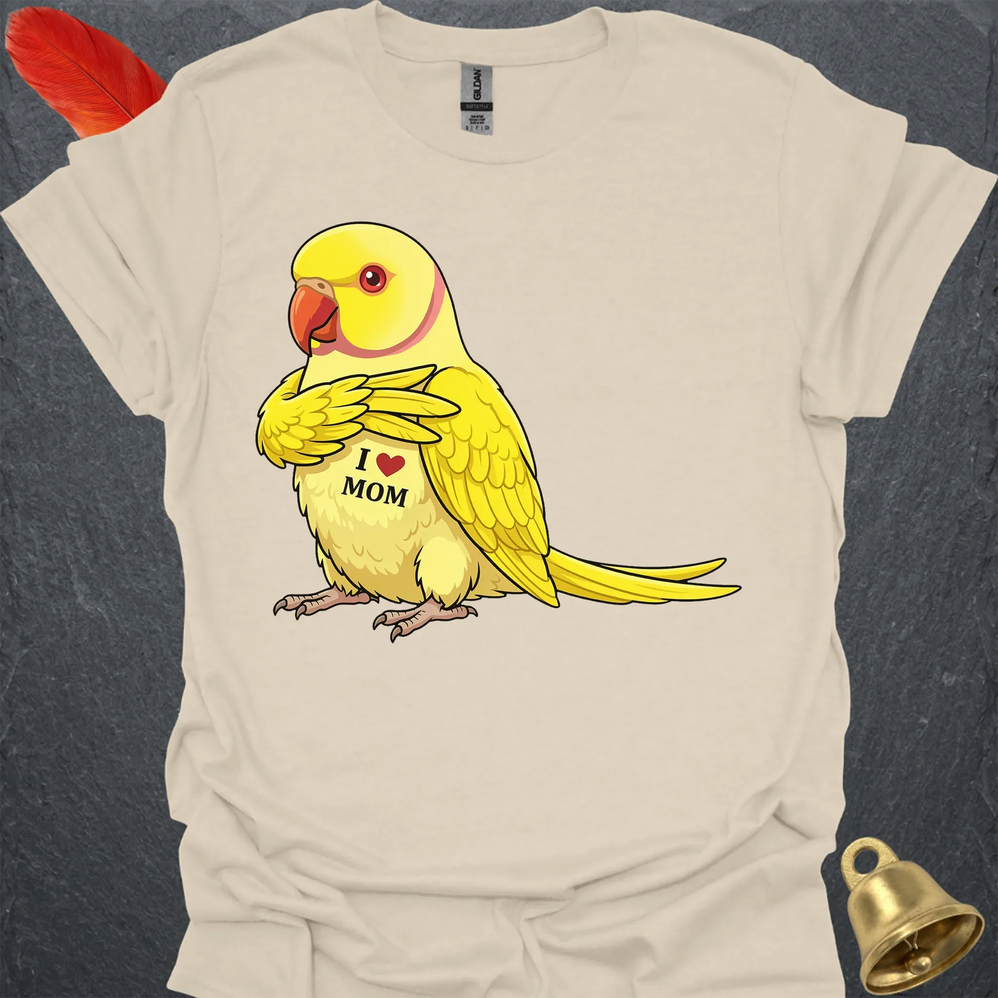 Lutino Indian Ringneck I Love Mom T-Shirt