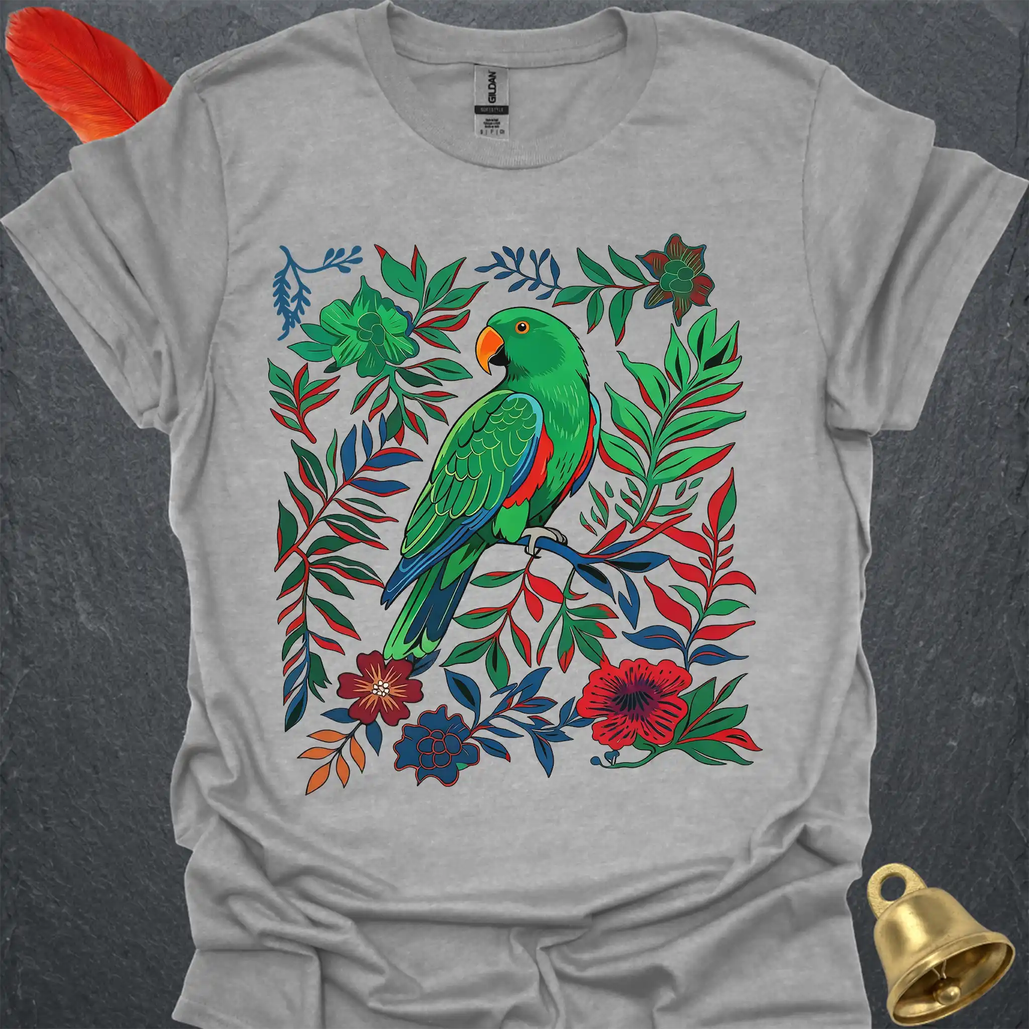 Male Eclectus Parrot Boho Flower T-Shirt
