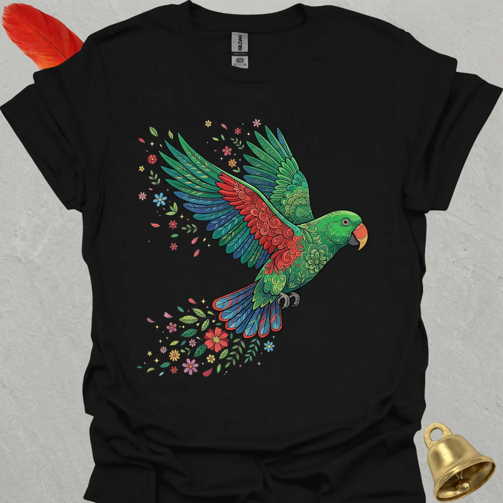 Male Eclectus Parrot Flying Flower T-Shirt