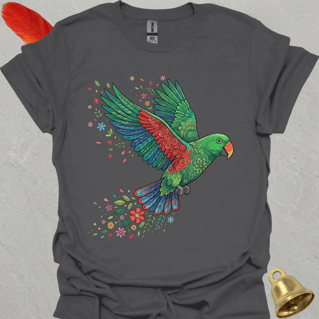 Male Eclectus Parrot Flying Flower T-Shirt