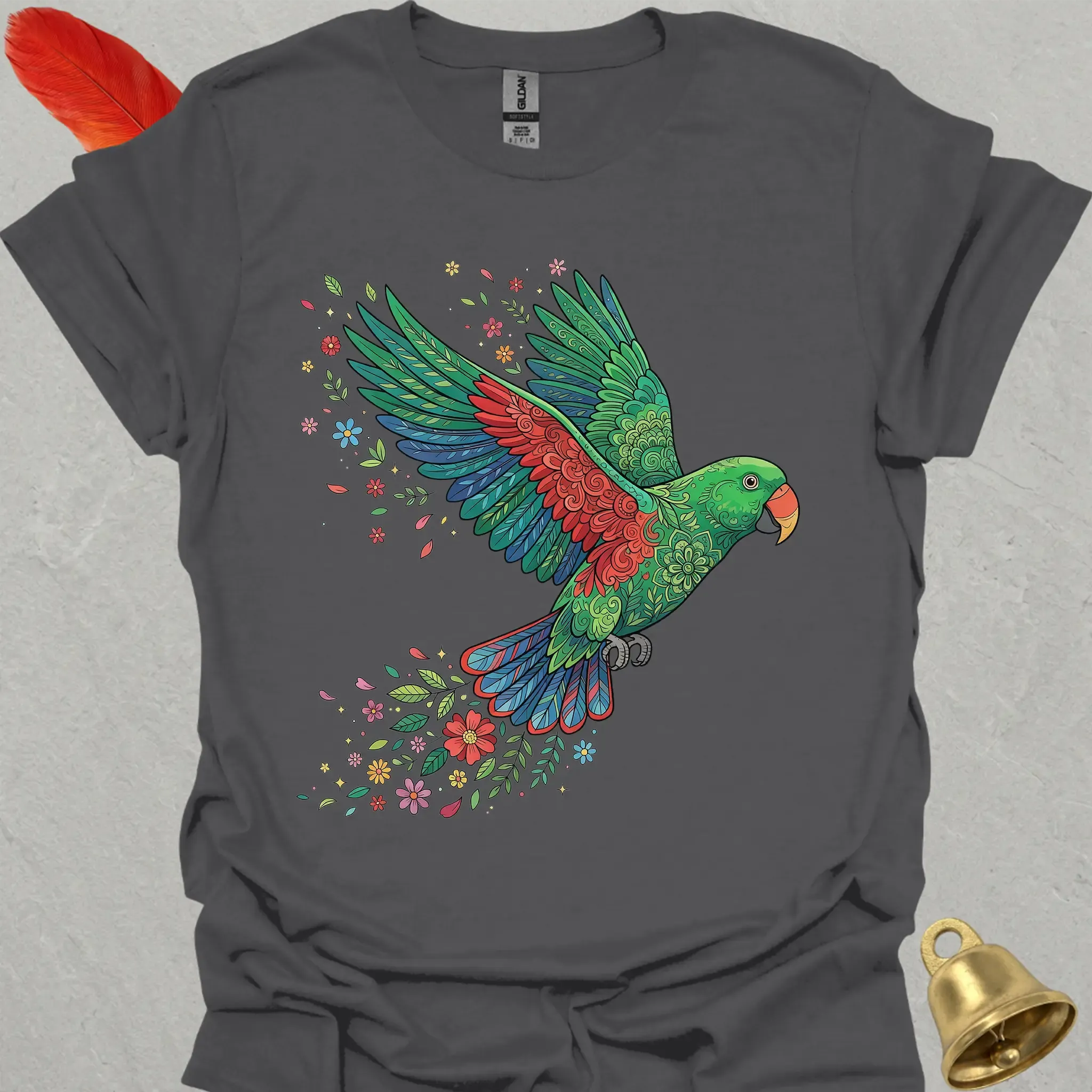 Male Eclectus Parrot Flying Flower T-Shirt