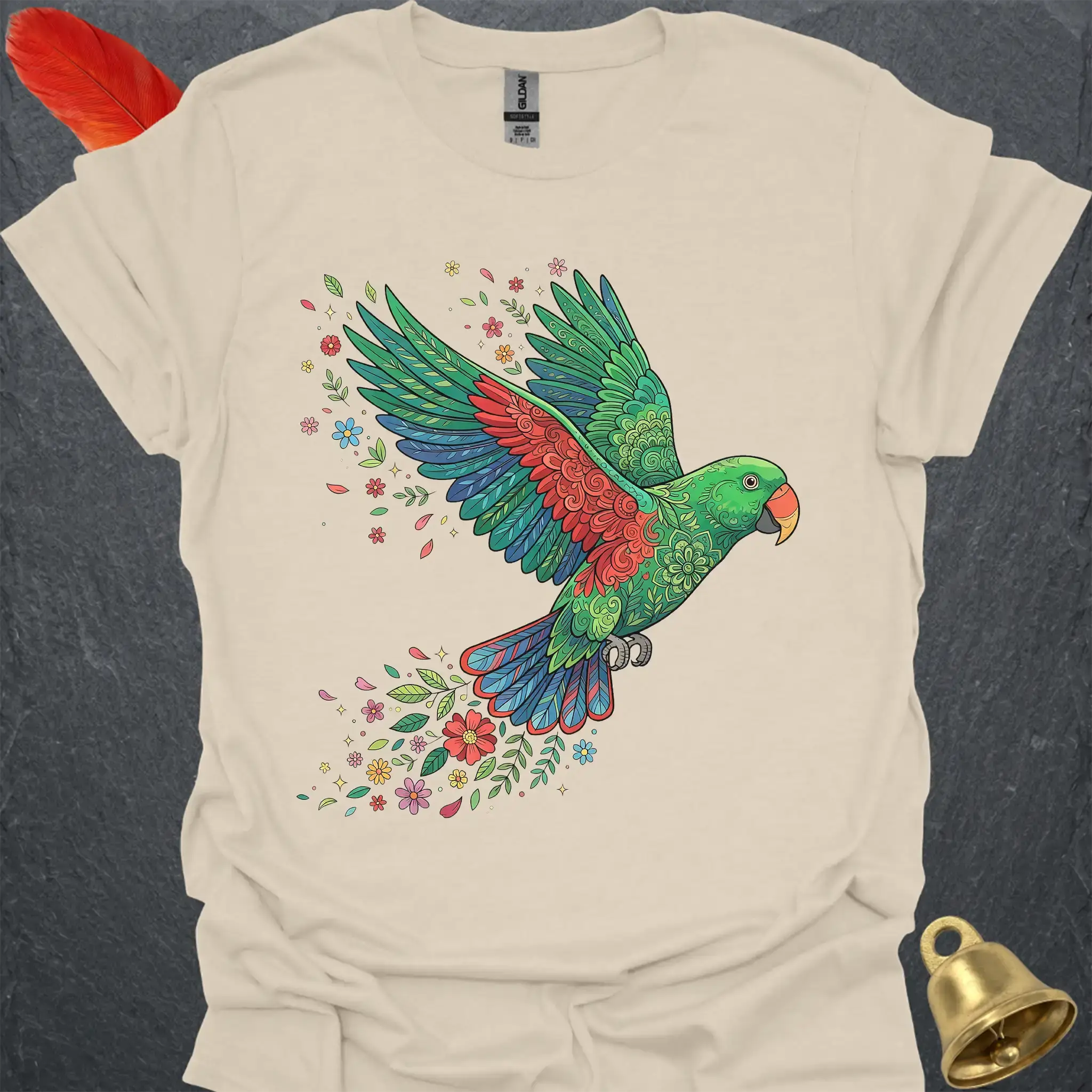 Male Eclectus Parrot Flying Flower T-Shirt