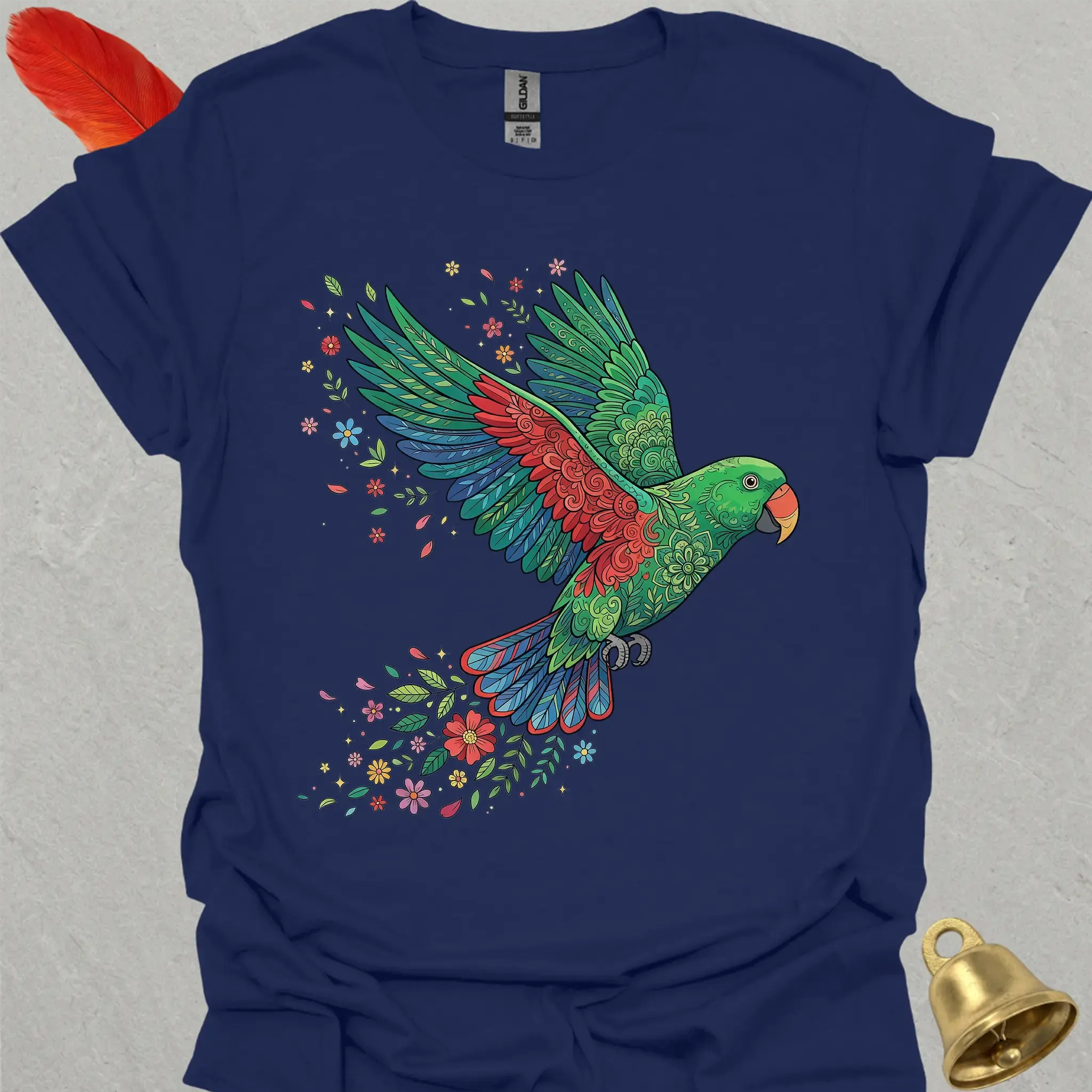 Male Eclectus Parrot Flying Flower T-Shirt