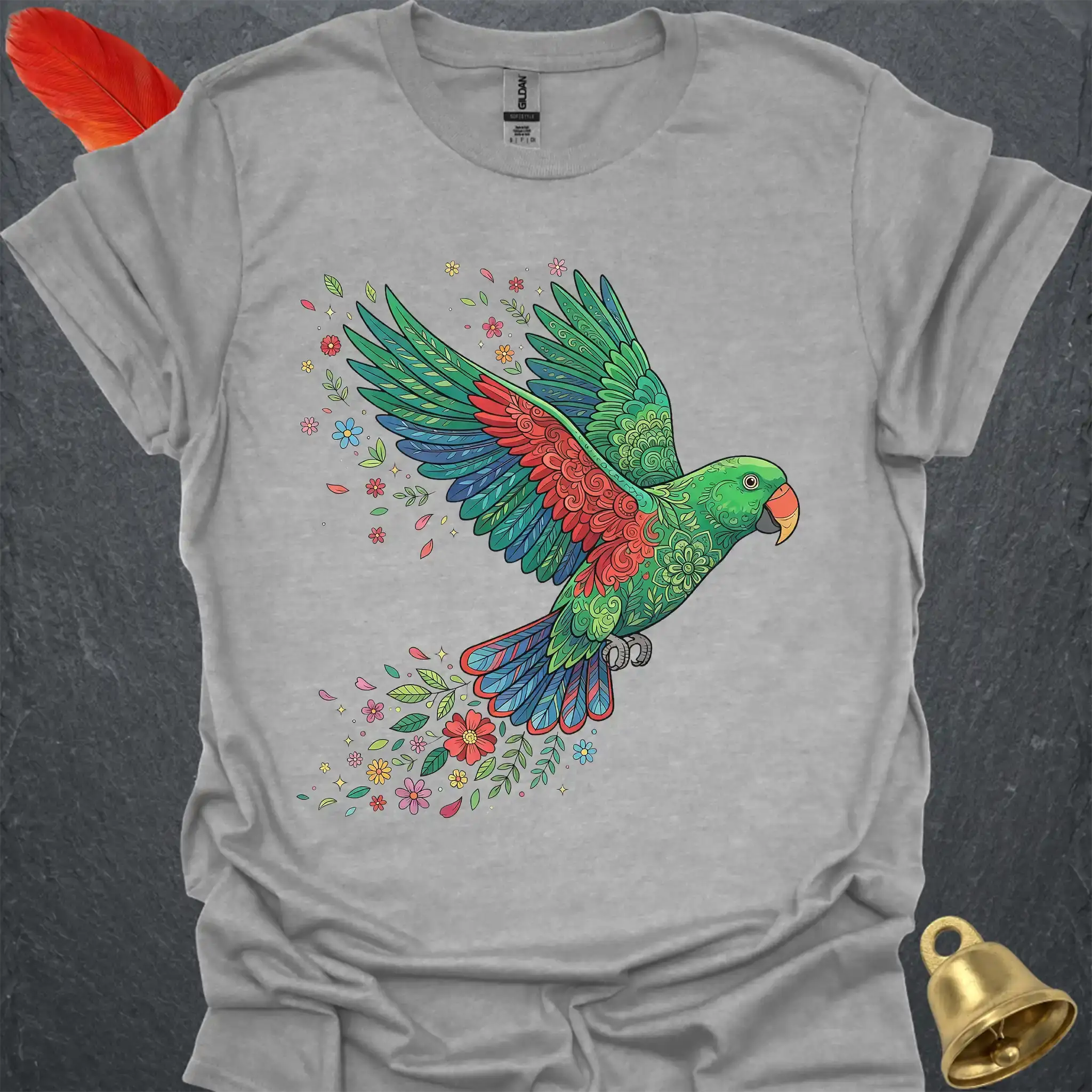Male Eclectus Parrot Flying Flower T-Shirt