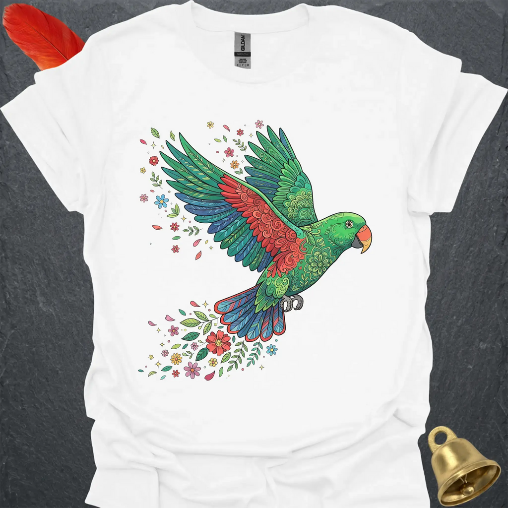 Male Eclectus Parrot Flying Flower T-Shirt