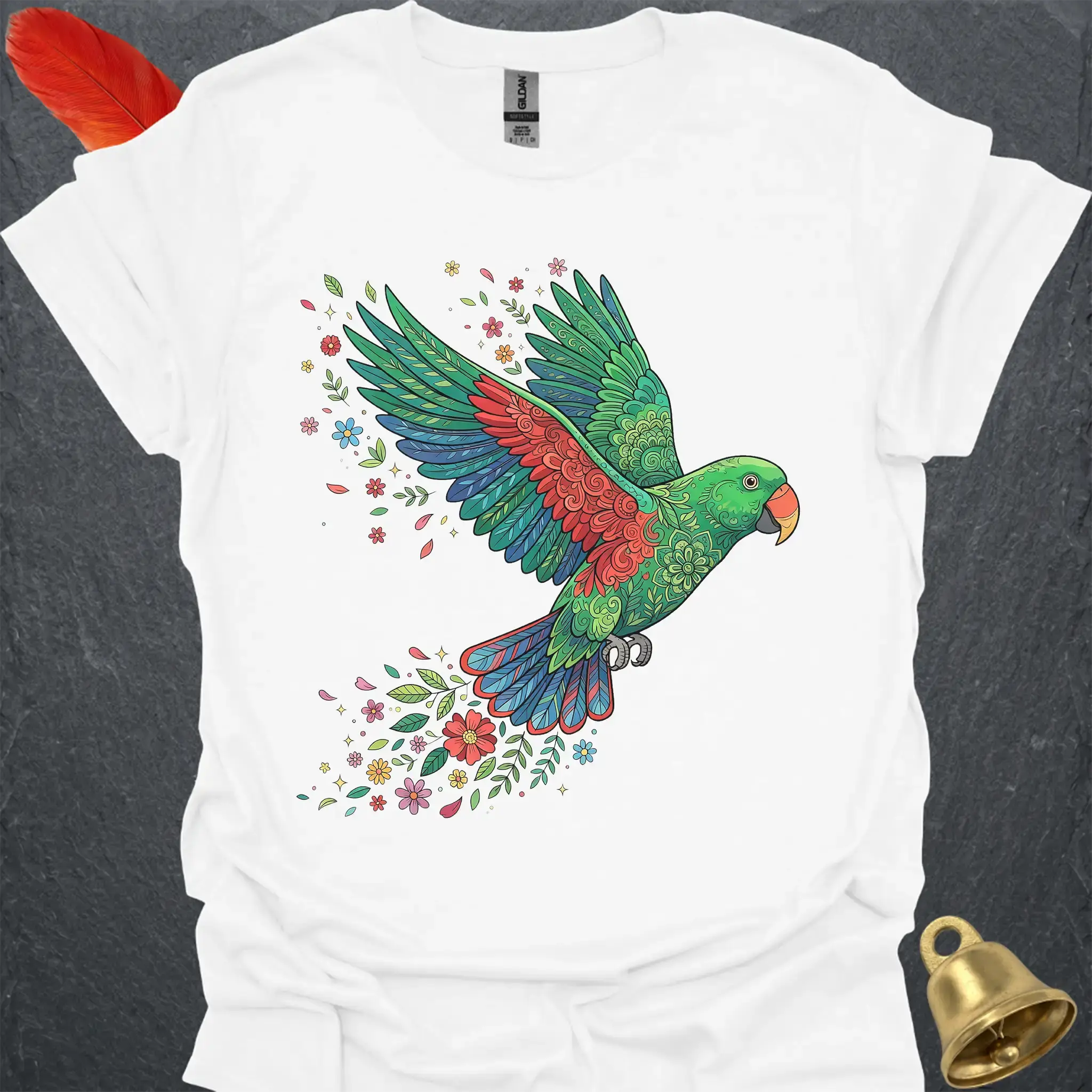 Male Eclectus Parrot Flying Flower T-Shirt