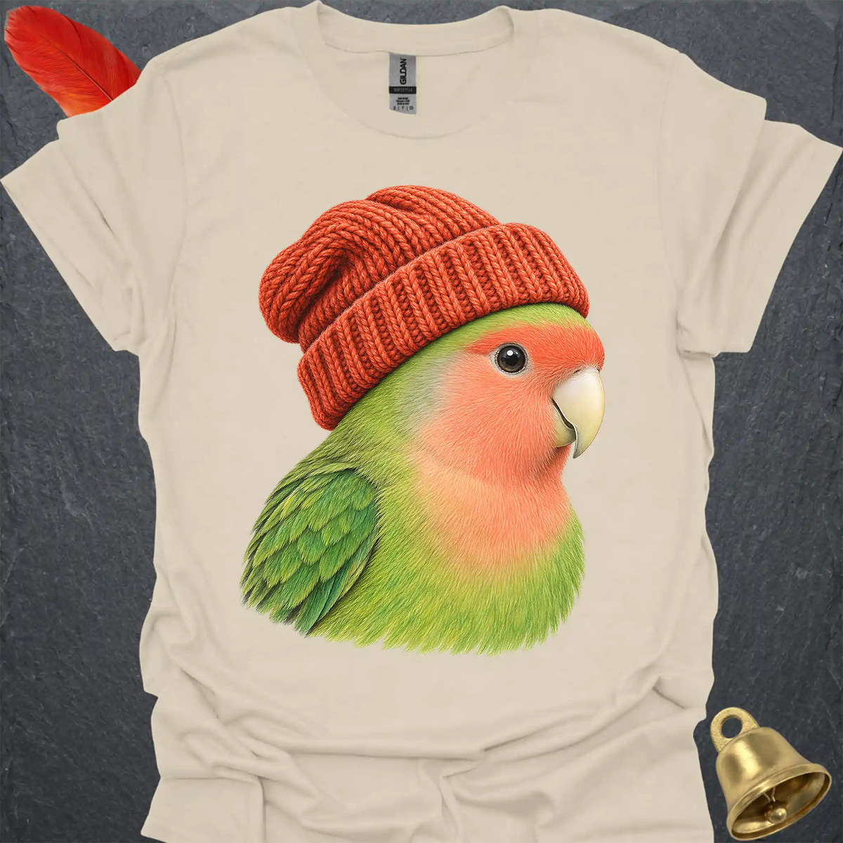 Peach-Faced Lovebird Beanie T-Shirt