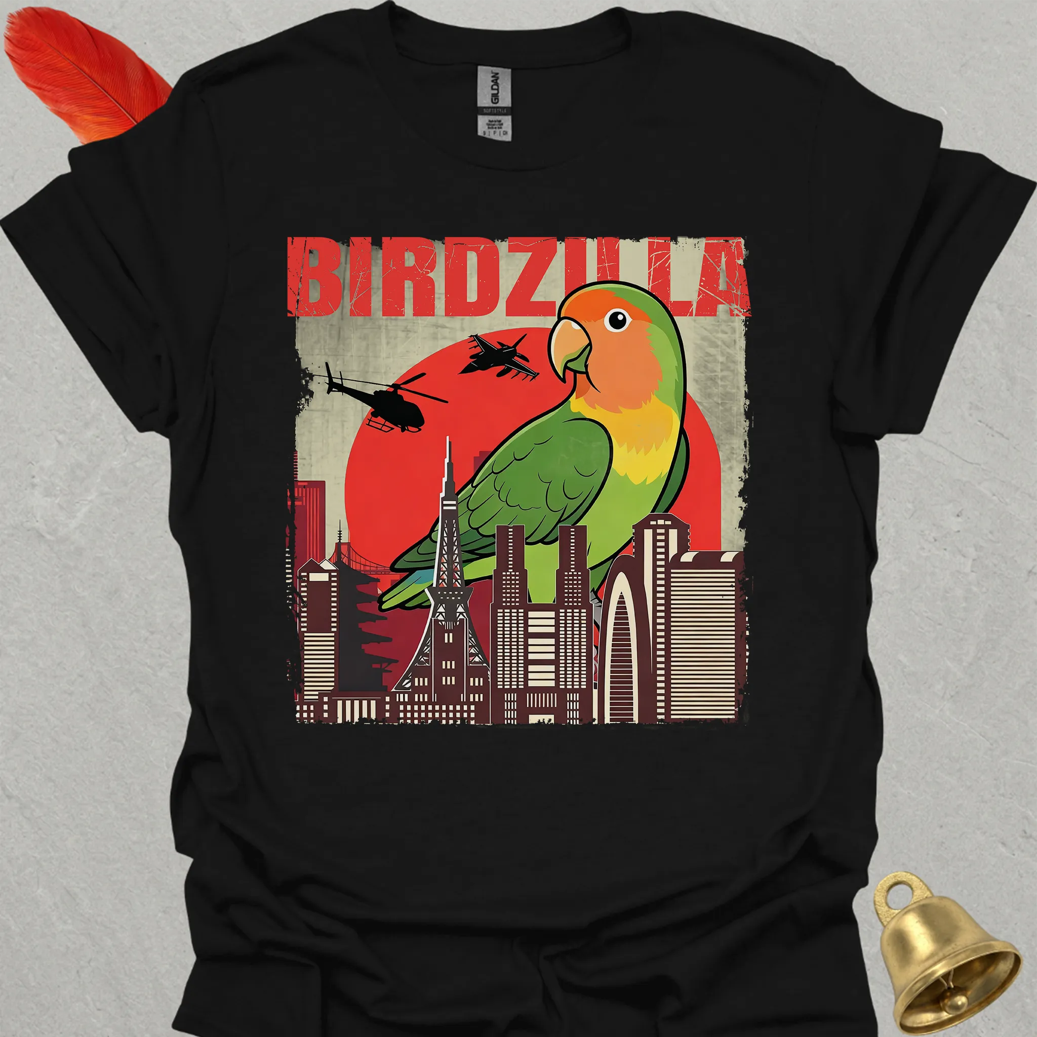 Peach-Faced Lovebird Birdzilla T-Shirt