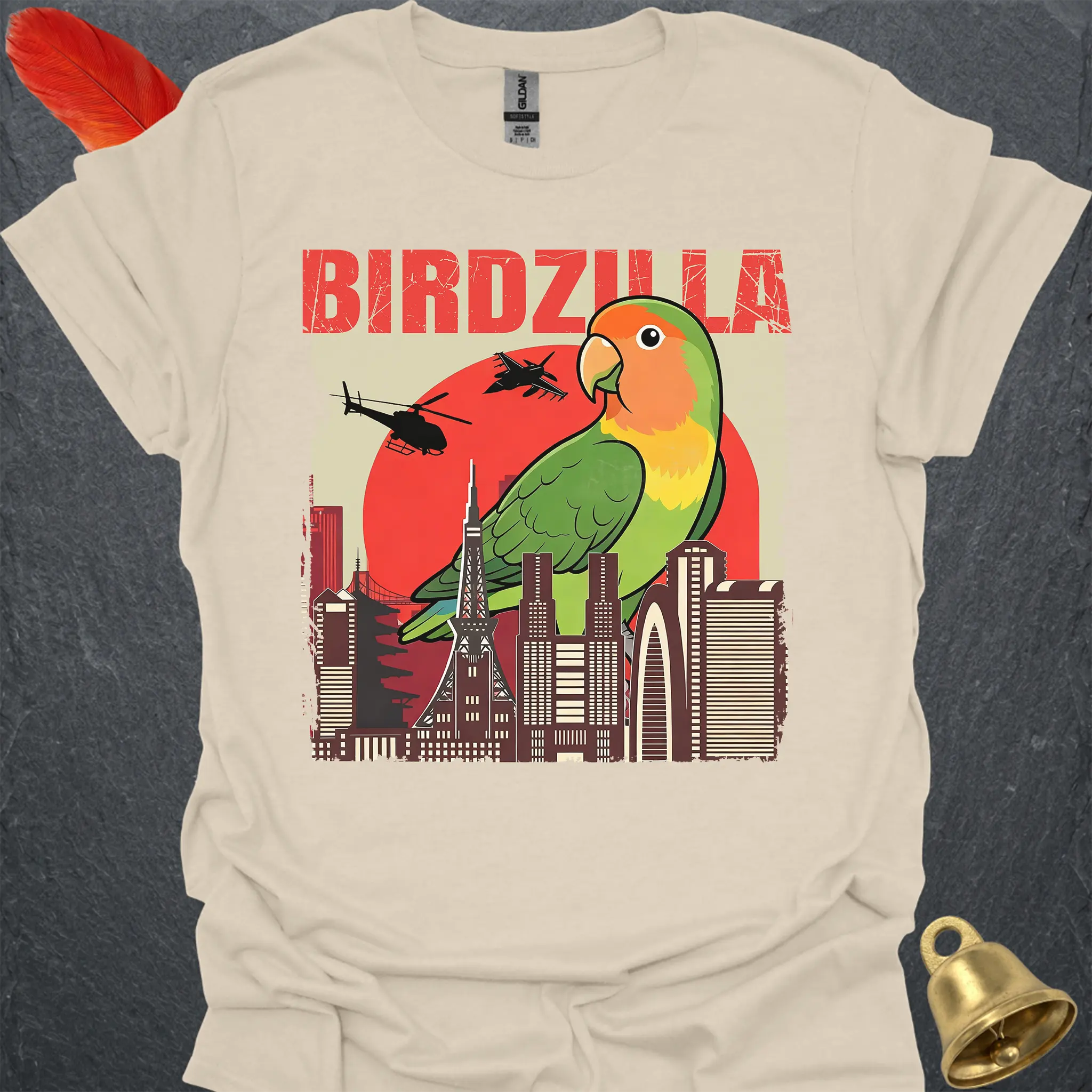 Peach-Faced Lovebird Birdzilla T-Shirt