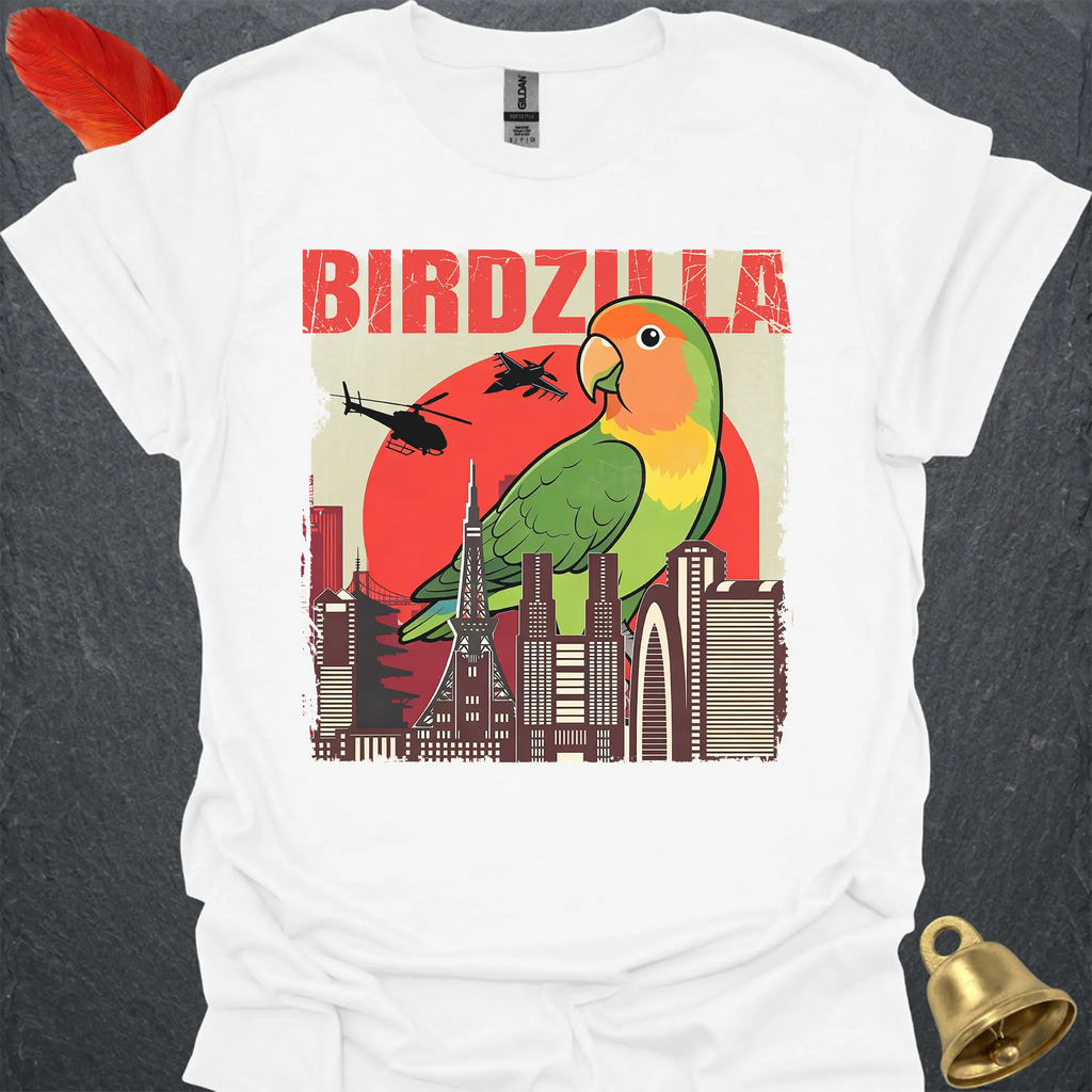 Peach-Faced Lovebird Birdzilla T-Shirt