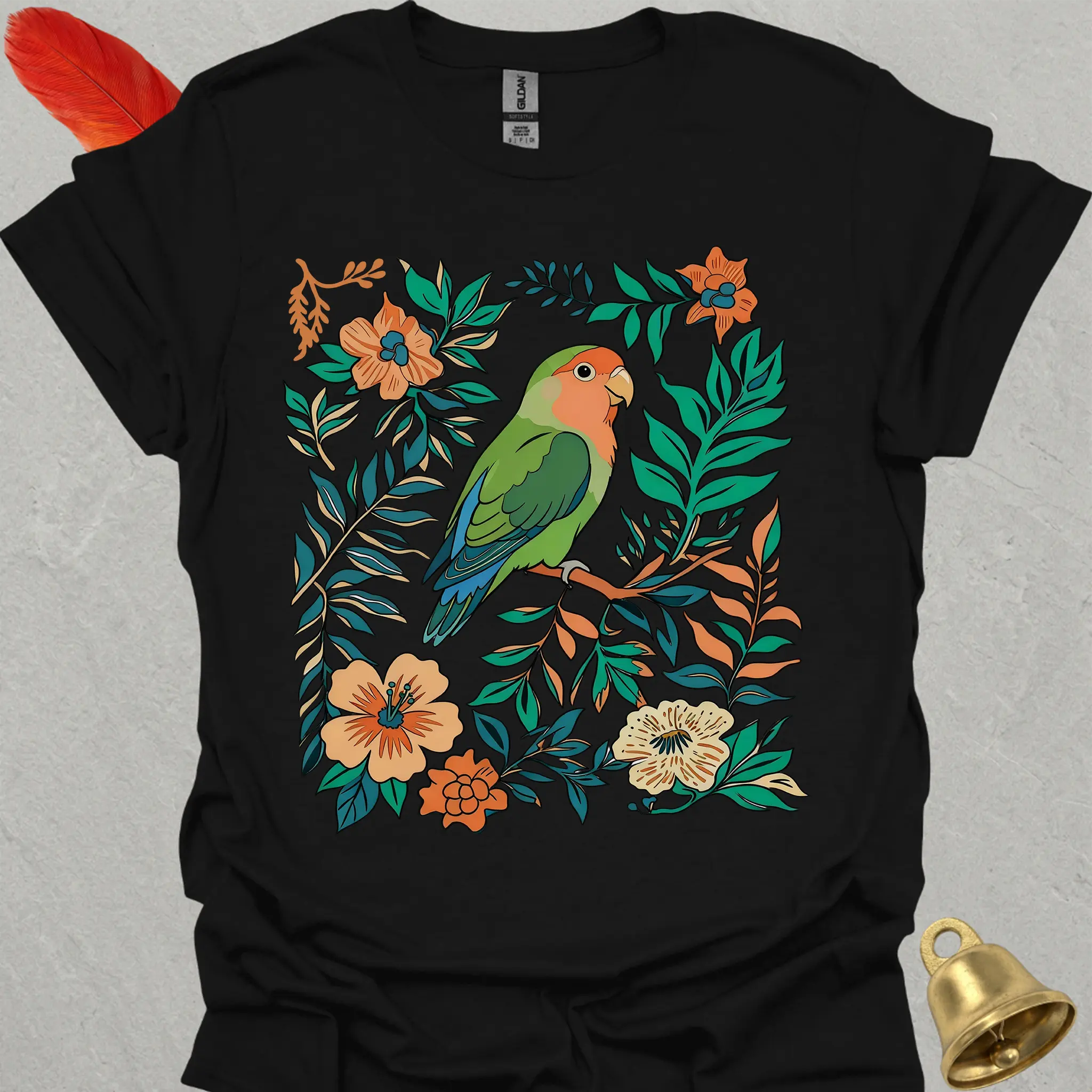 Peach-Faced Lovebird Boho Flower T-Shirt