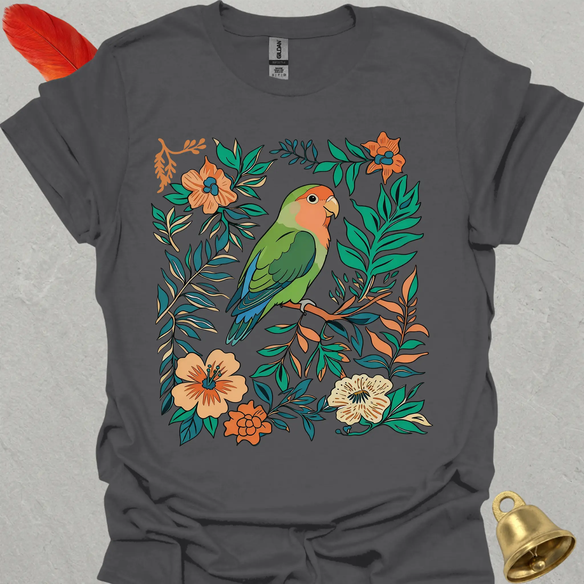 Peach-Faced Lovebird Boho Flower T-Shirt