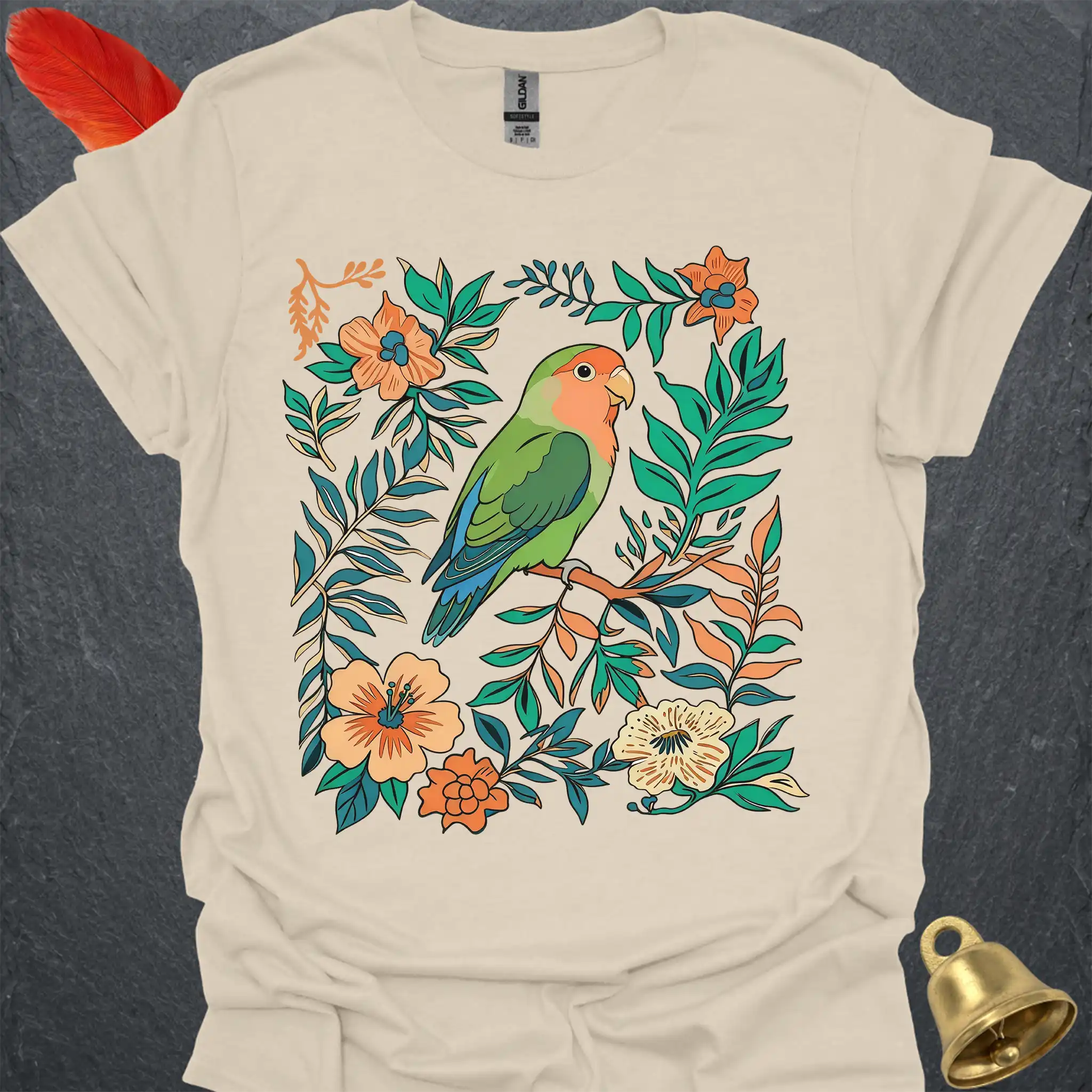 Peach-Faced Lovebird Boho Flower T-Shirt