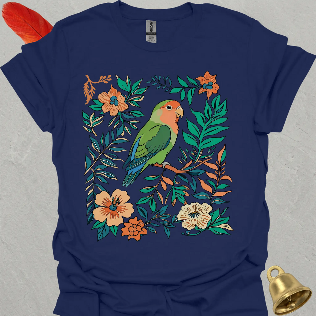 Peach-Faced Lovebird Boho Flower T-Shirt
