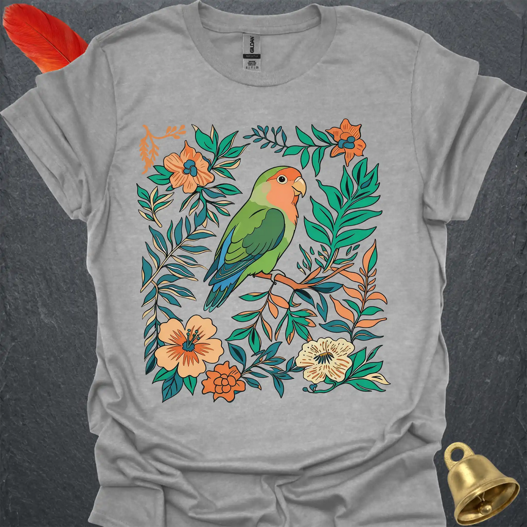 Peach-Faced Lovebird Boho Flower T-Shirt