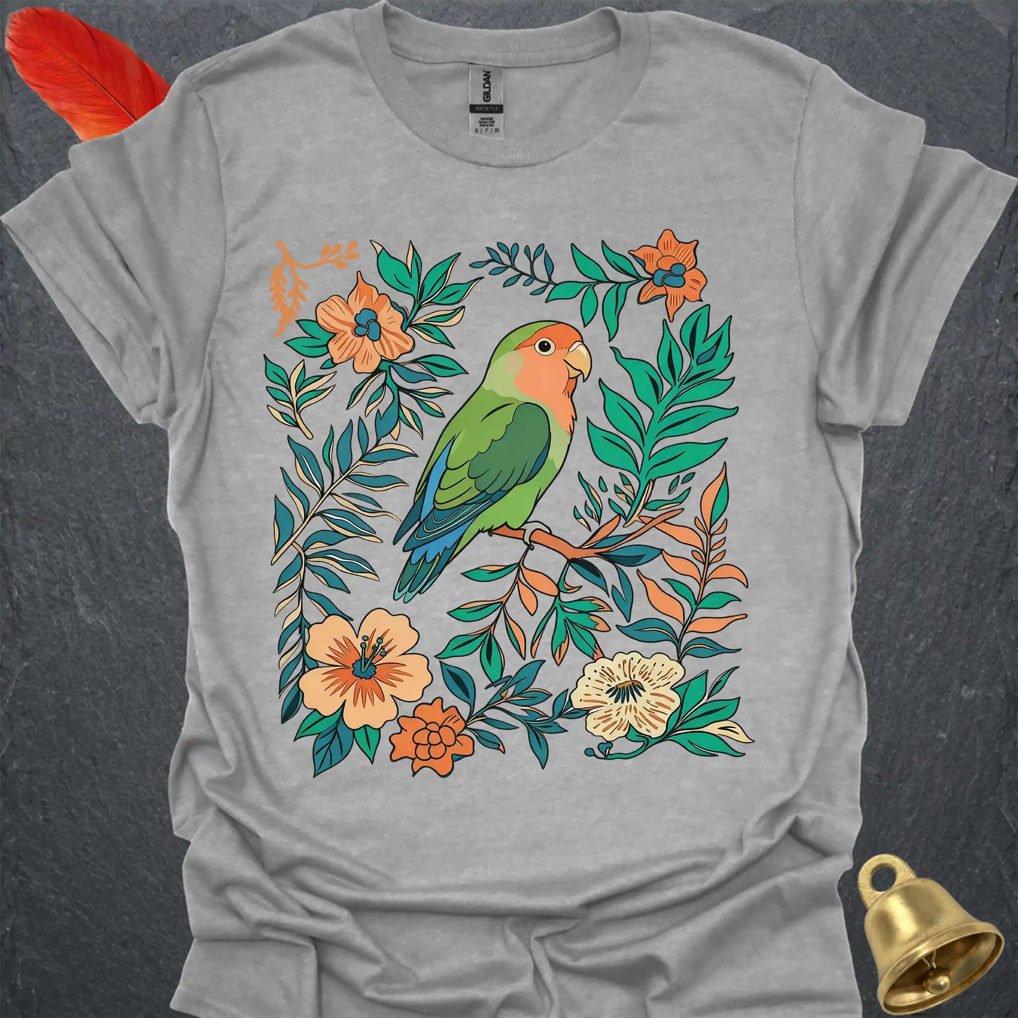 Peach-Faced Lovebird Boho Flower T-Shirt