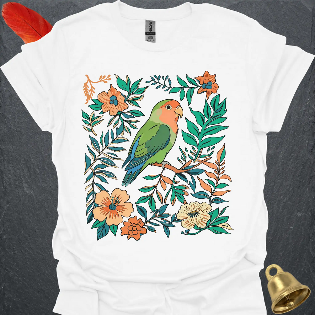 Peach-Faced Lovebird Boho Flower T-Shirt