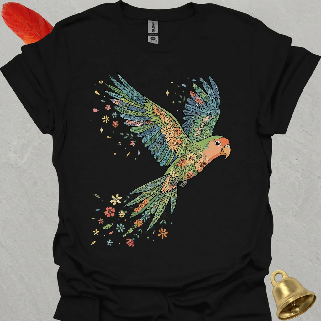 Peach-Faced Lovebird Flying Flower T-Shirt
