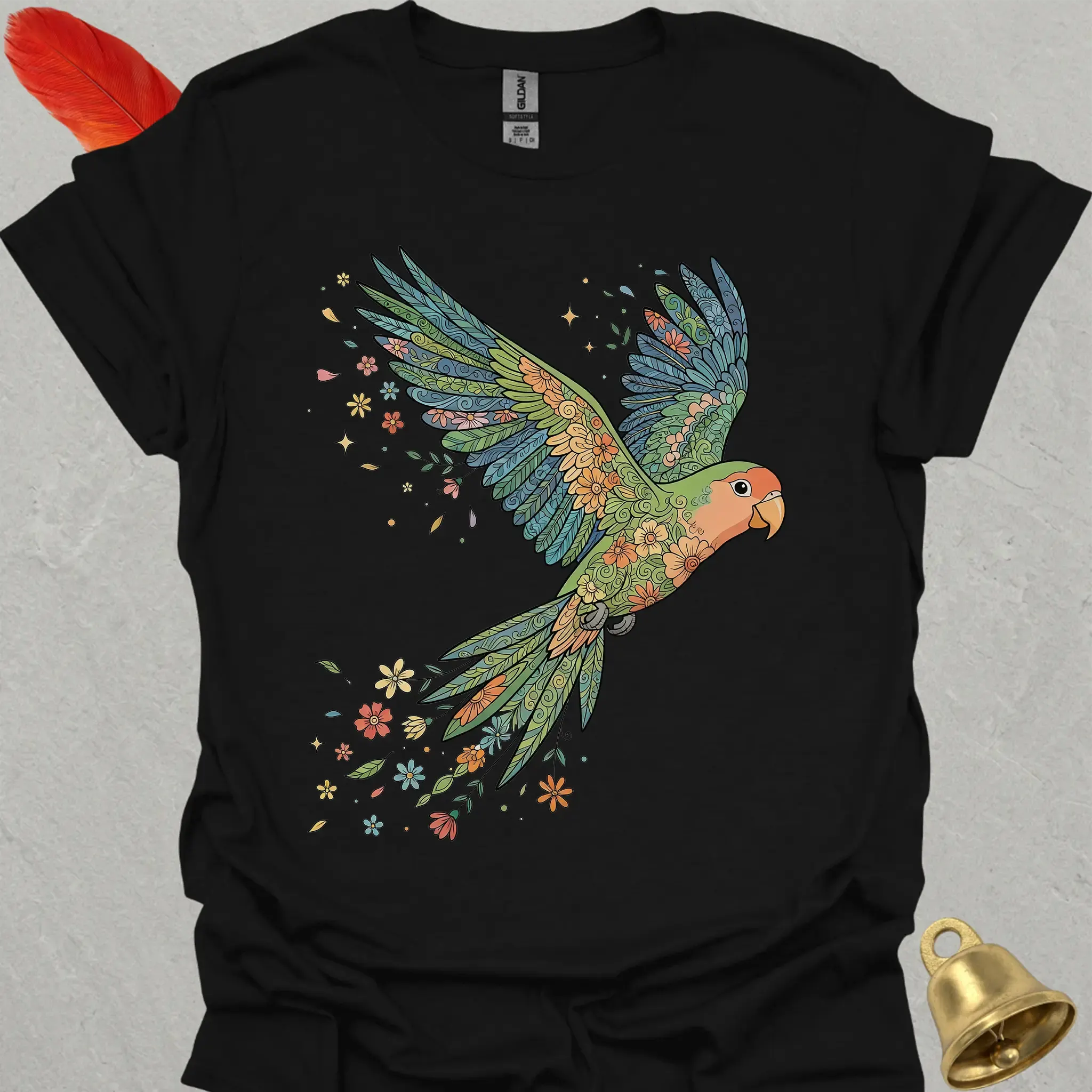 Peach-Faced Lovebird Flying Flower T-Shirt