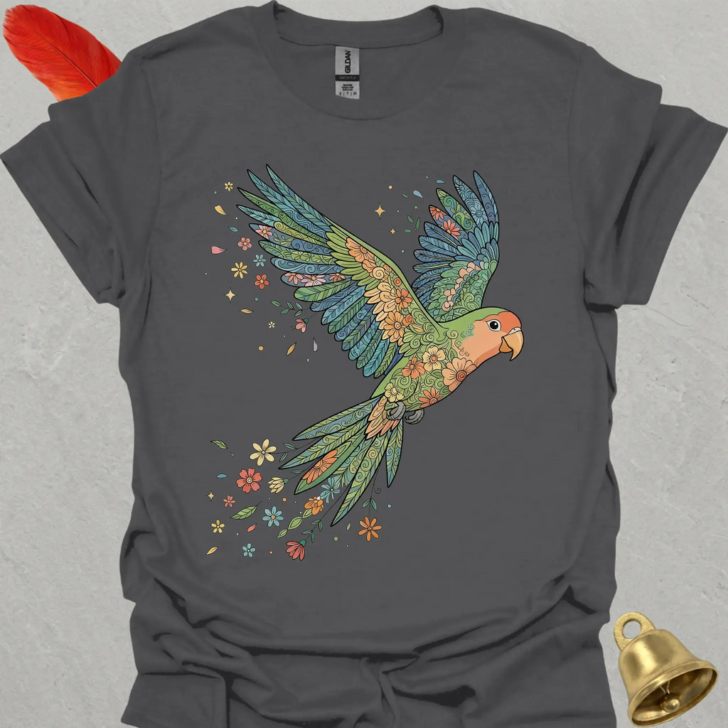 Peach-Faced Lovebird Flying Flower T-Shirt