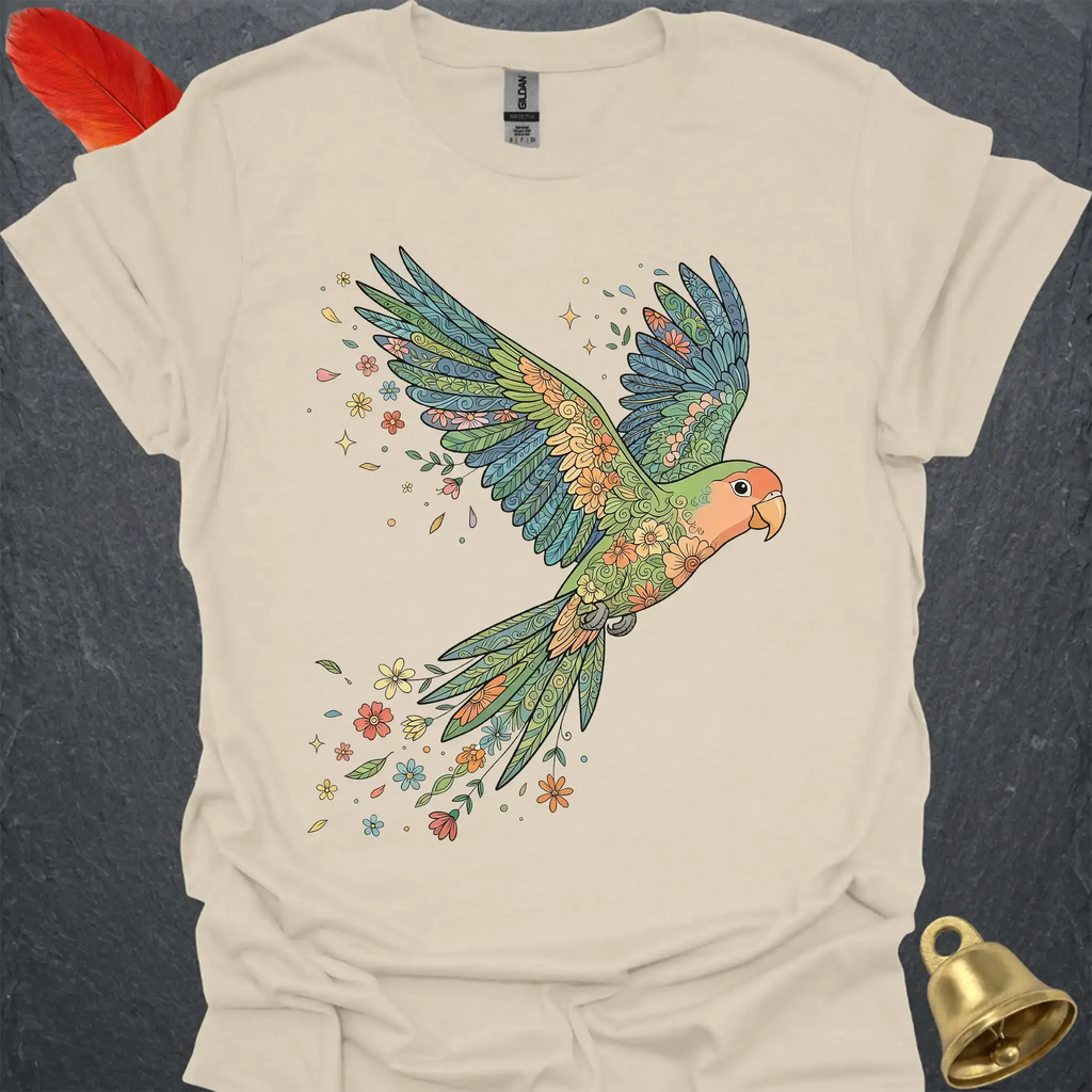 Peach-Faced Lovebird Flying Flower T-Shirt