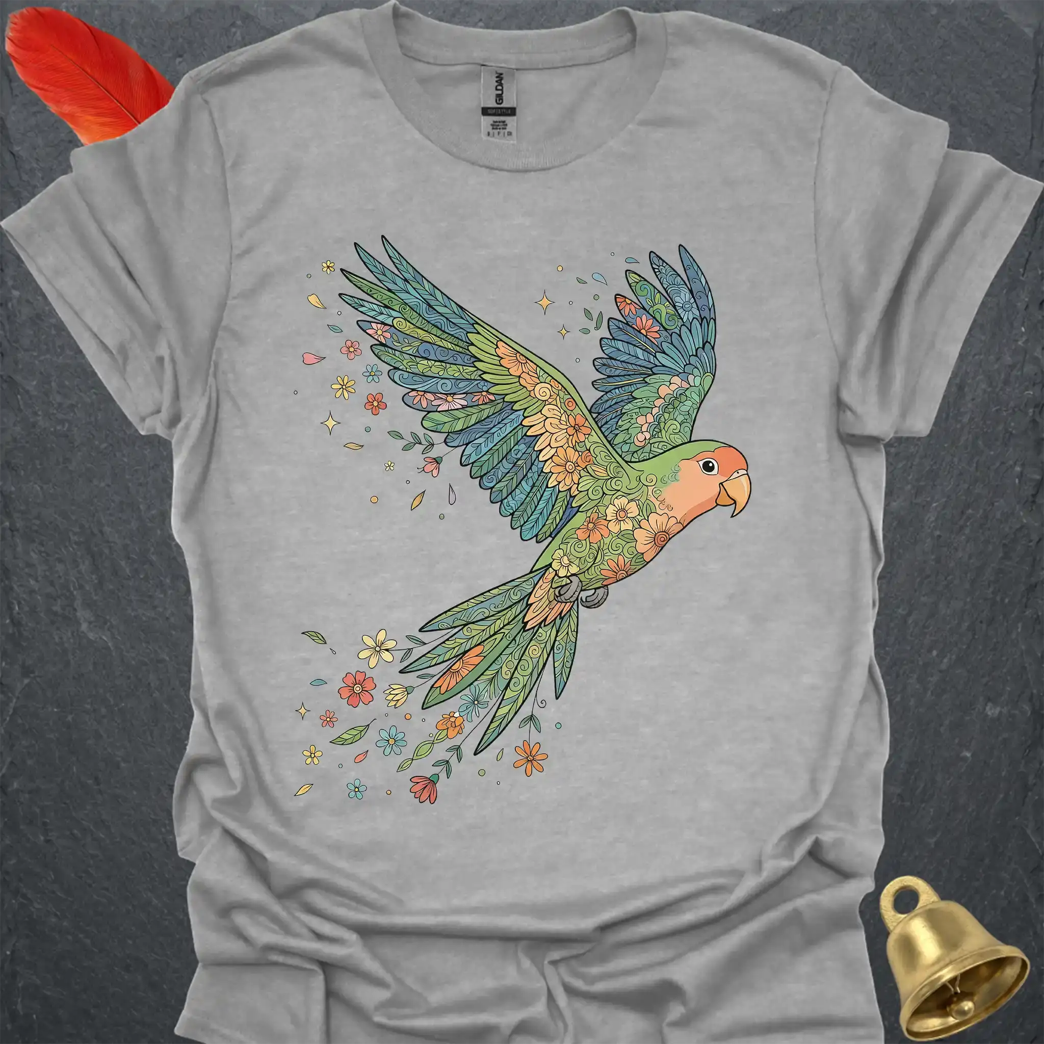 Peach-Faced Lovebird Flying Flower T-Shirt