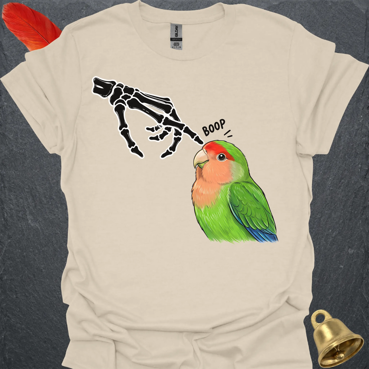 Peach-Faced Lovebird Skeleton Boop T-Shirt