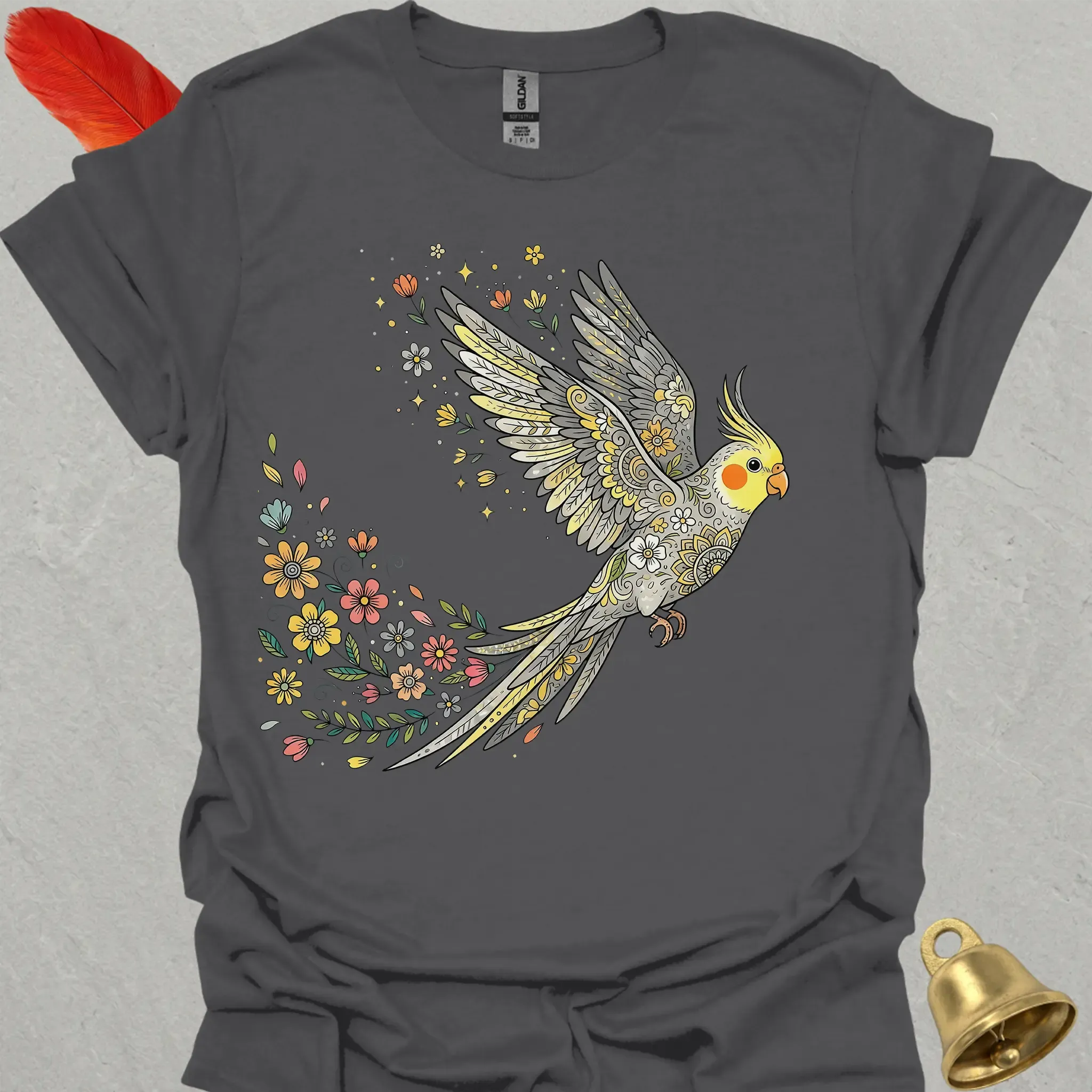 Pearl Cockatiel Flying Flower T-Shirt