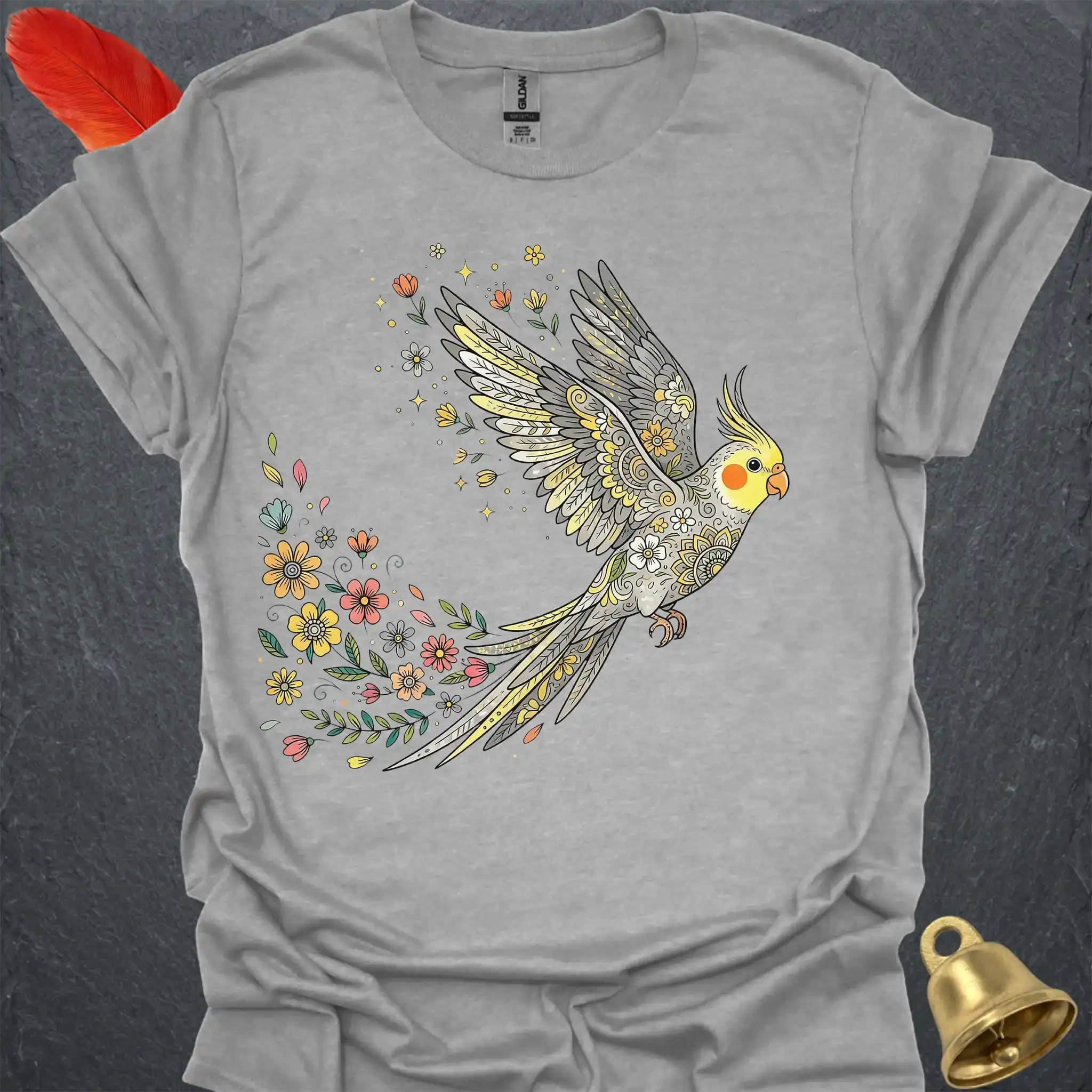 Pearl Cockatiel Flying Flower T-Shirt